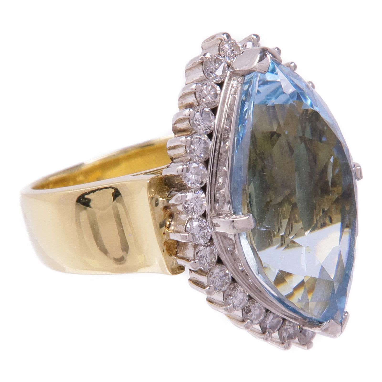 JEWELRY 18K黃金/PT900鉑金Aquamarine Diamond Ring藍晶/鑽石戒指US#6