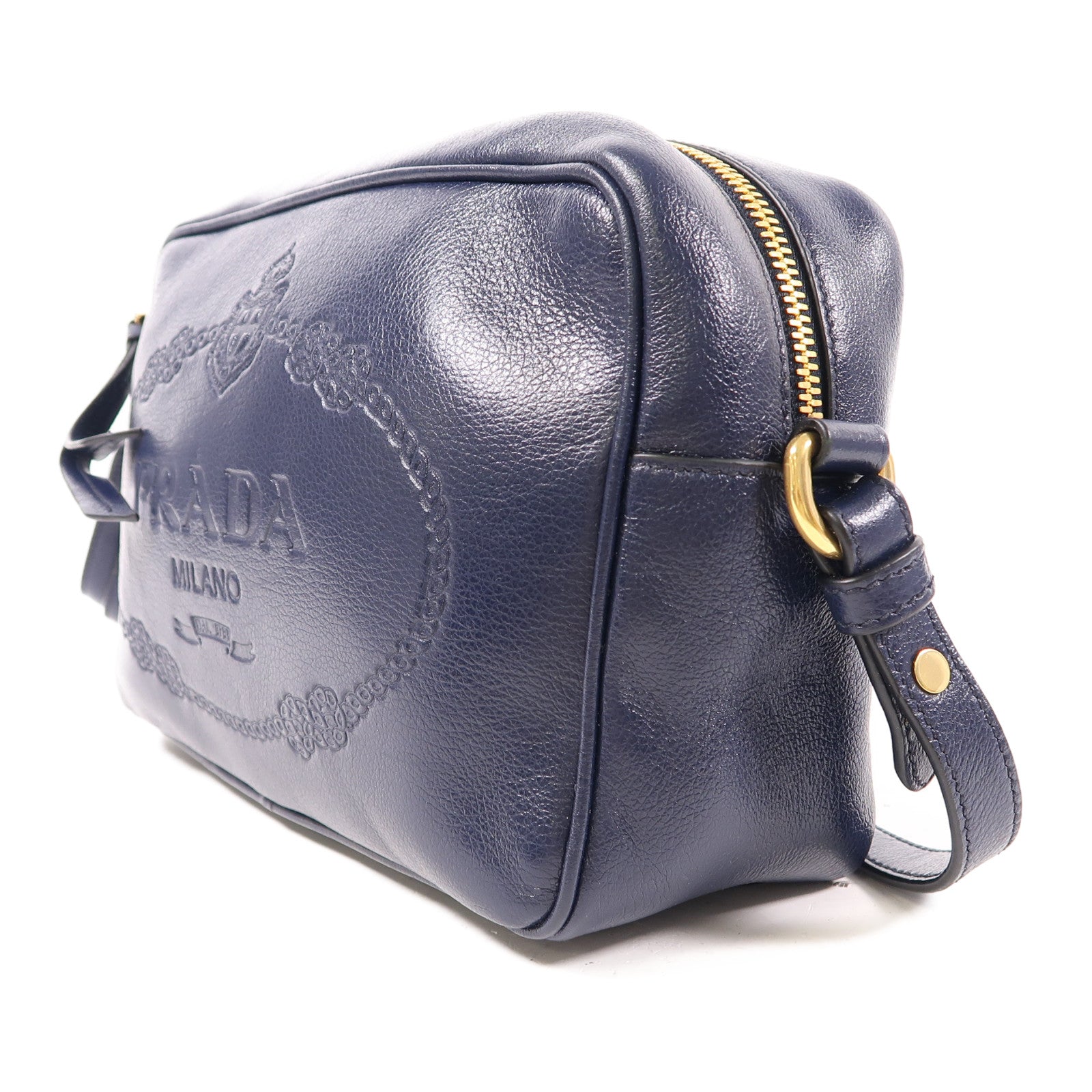 PRADA 牛皮皮革Shoulder Bag金扣肩背袋藍色