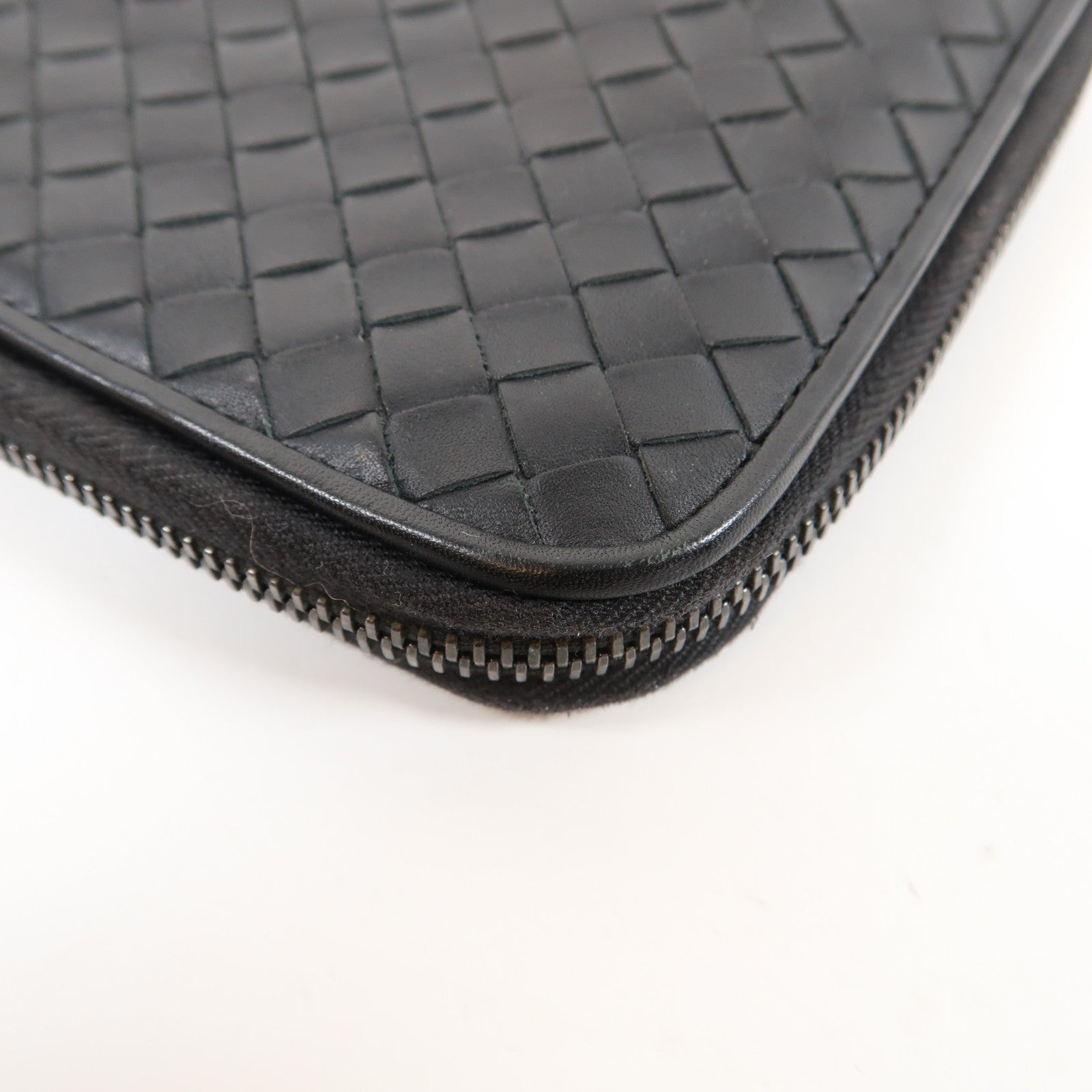 BOTTEGA VENETA 【激減優惠】織紋牛皮皮革Long Wallet銀扣長錢包黑色