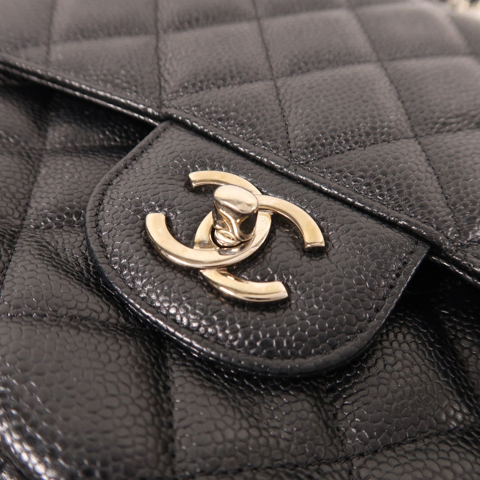 CHANEL 牛皮皮革Large Classic銀扣鏈帶肩背袋