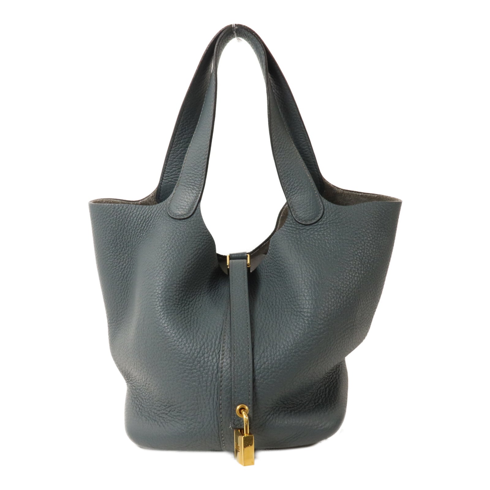 HERMES Clemence皮革Picotin MM扣手挽袋Bleu Orage