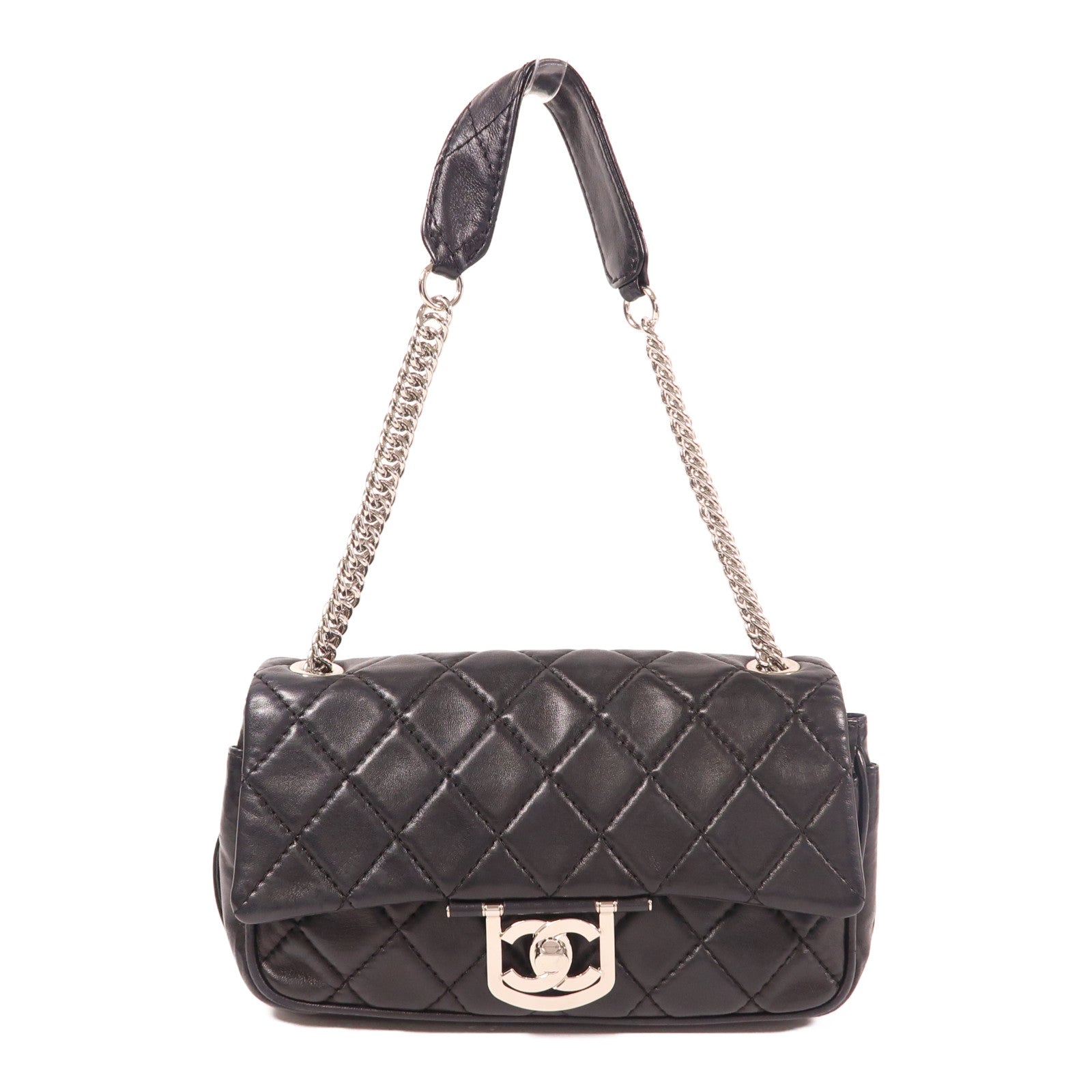 CHANEL 羊皮皮革Shoulder Bag銀扣鏈帶肩背袋