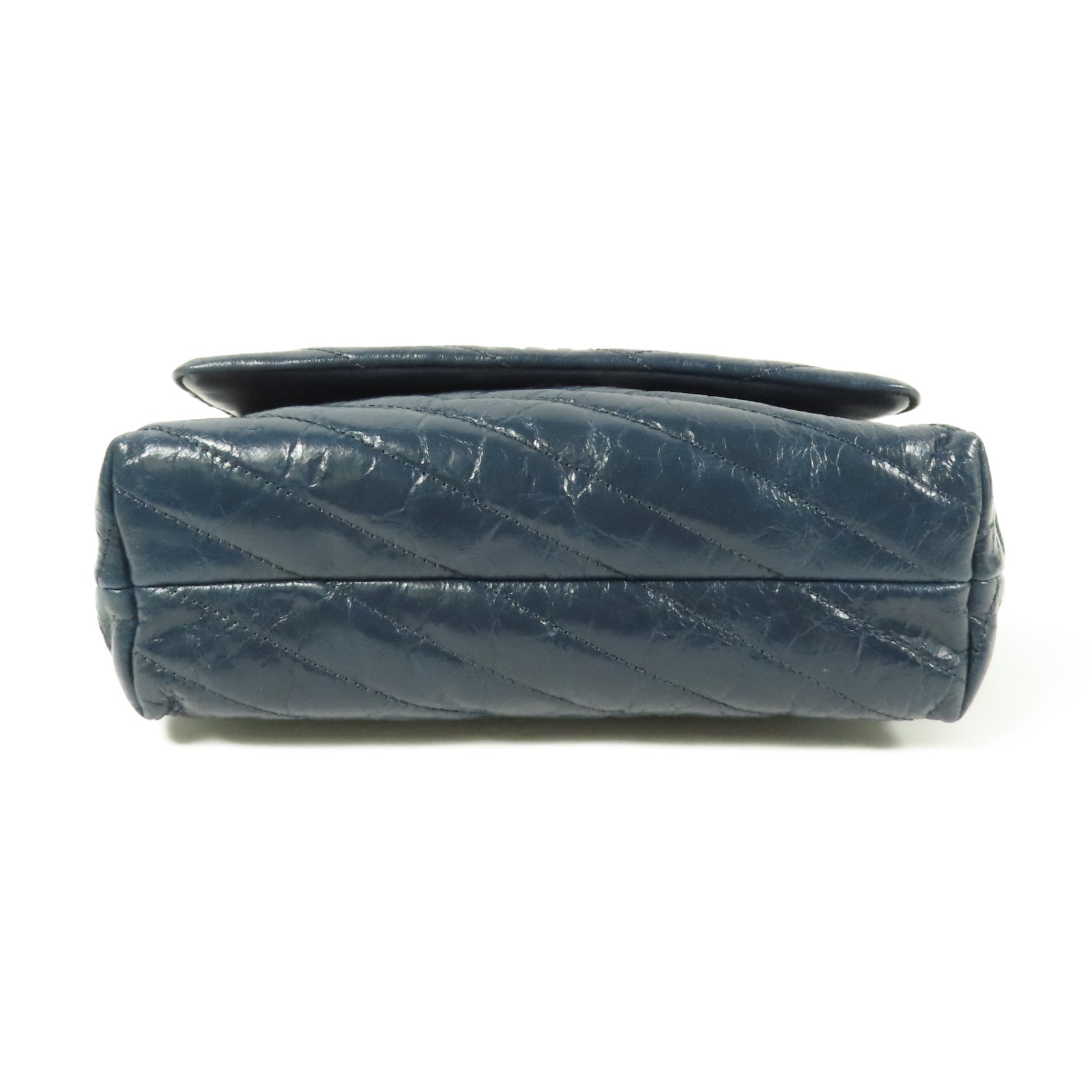 TORY BURCH SHW Kira Chevron Shoulder Bag Calfskin Leather Blue