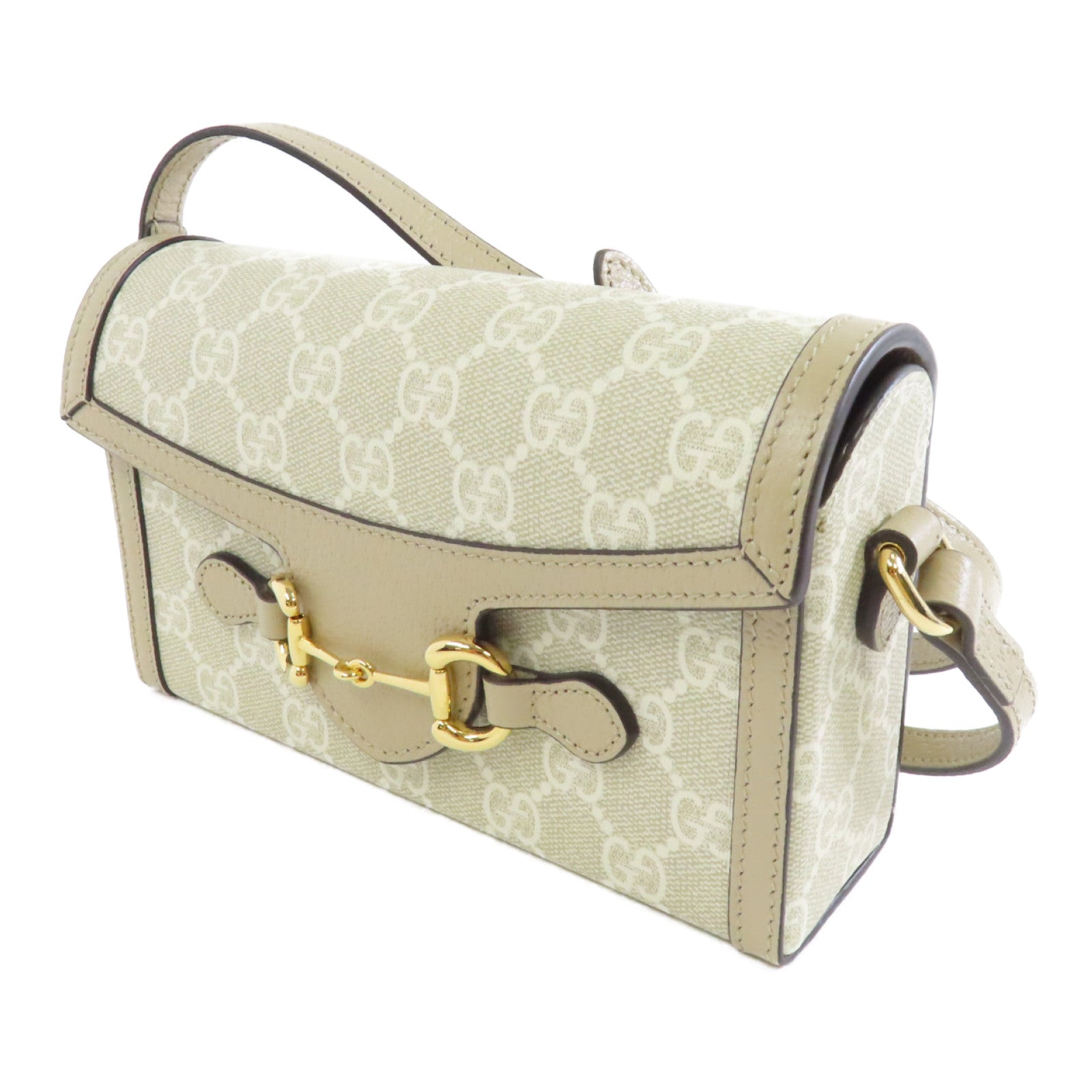 GUCCI 塗層帆布Shoulder Bag金扣肩背袋米色