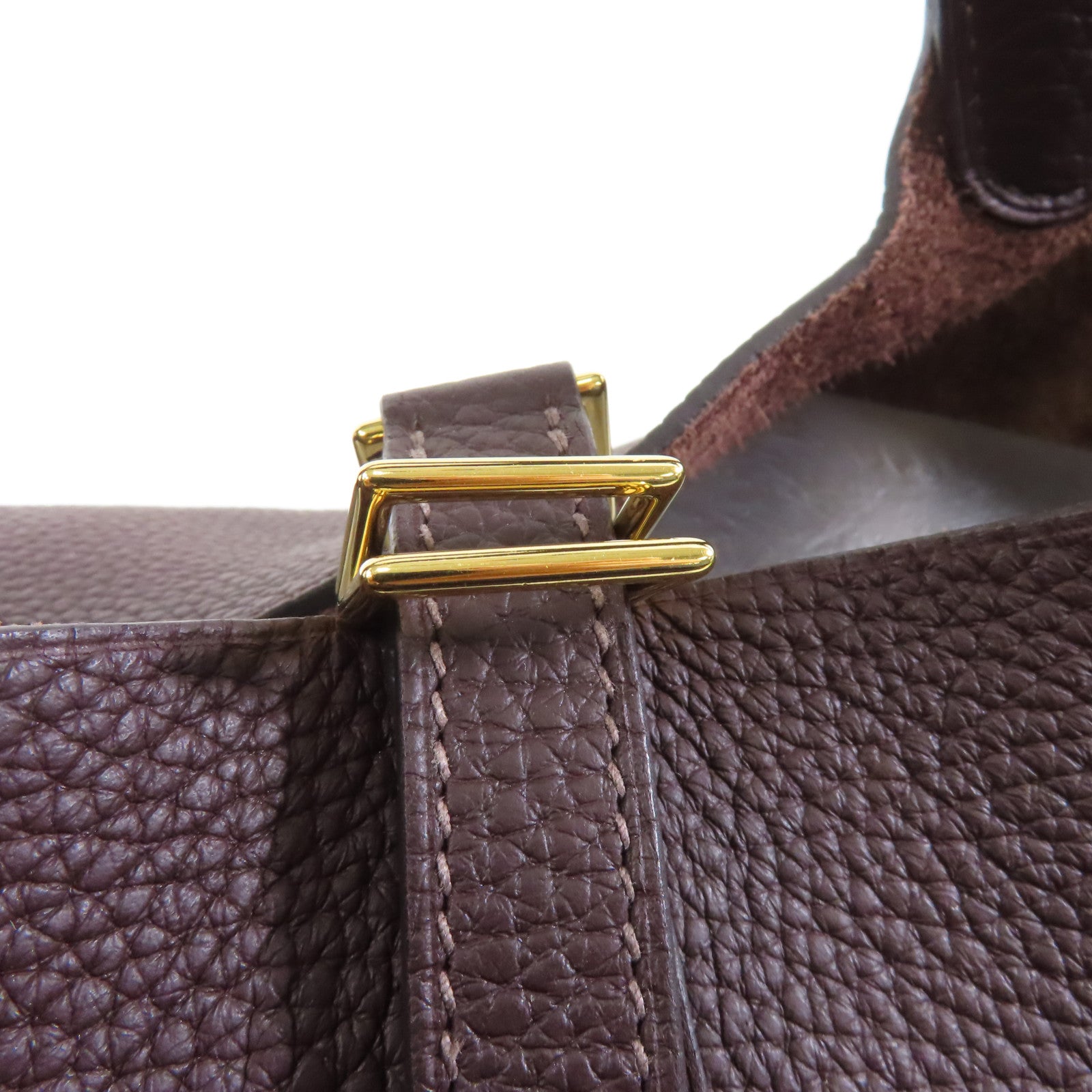 HERMES Clemence皮革Picotin PM金扣手挽袋Rouge Sellier/棕色