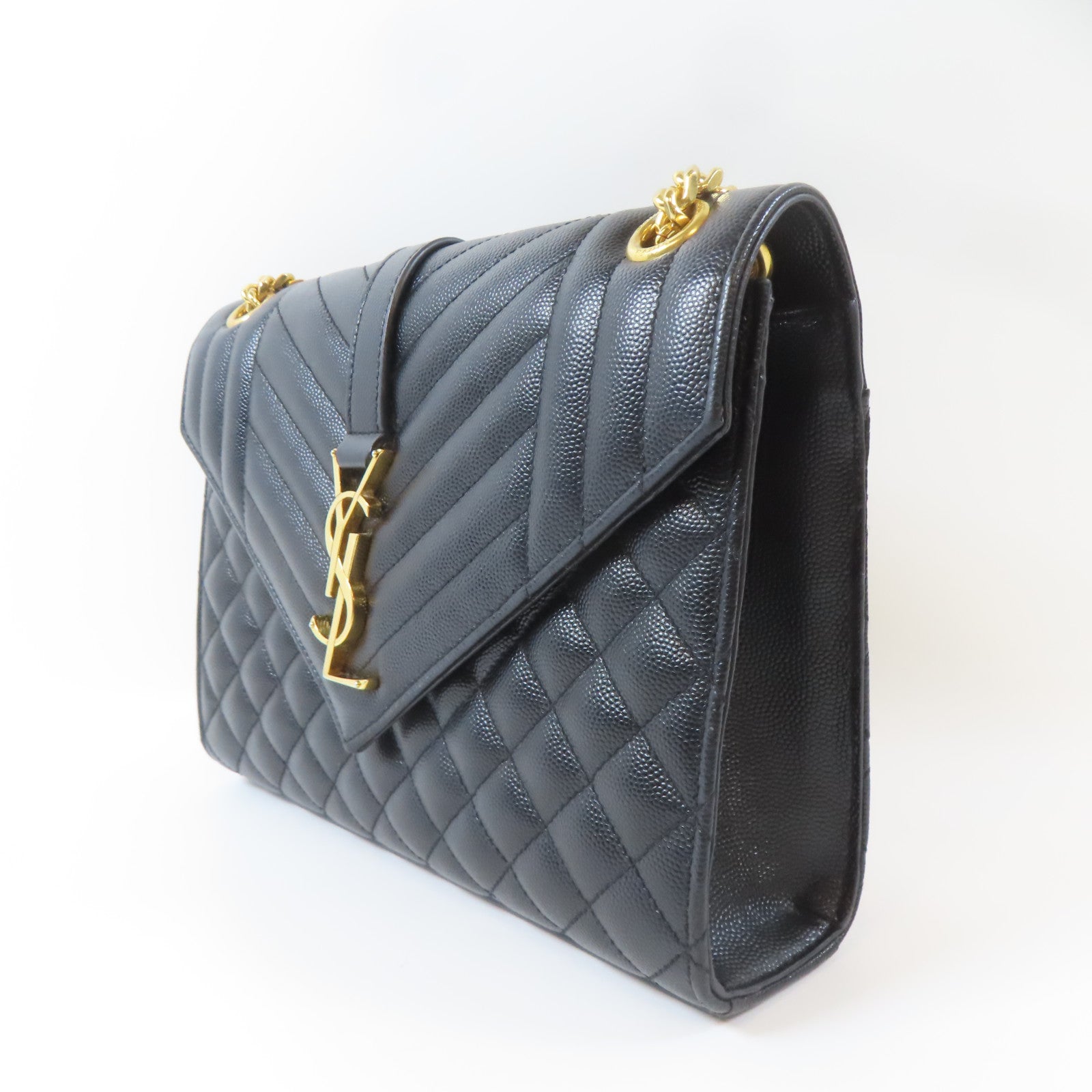 SAINT LAURENT 牛皮皮革Envelope Sling Bag金扣鏈帶肩背袋黑色