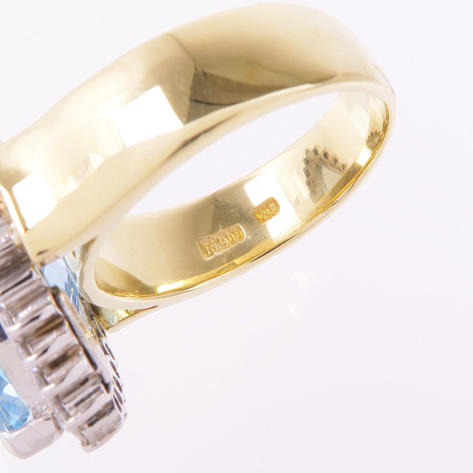 JEWELRY 18K黃金/PT900鉑金Aquamarine Diamond Ring藍晶/鑽石戒指US#6