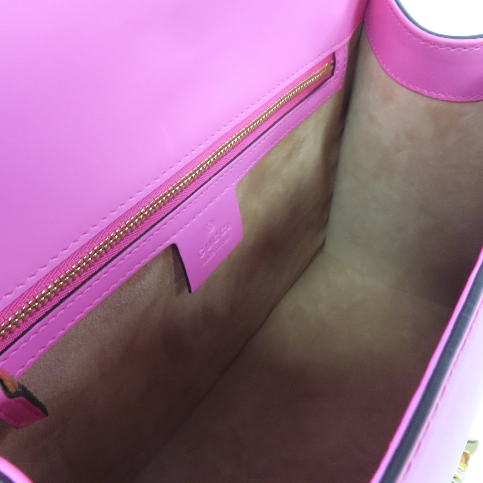 GUCCI 牛皮皮革Sylvie Medium金扣手挽肩背兩用袋粉紅色