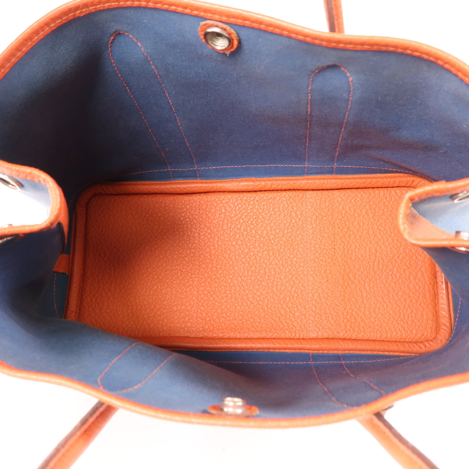 HERMES 【激減優惠】帆布Garden Party TPM銀扣手挽袋Bleu Outremer/Capucine
