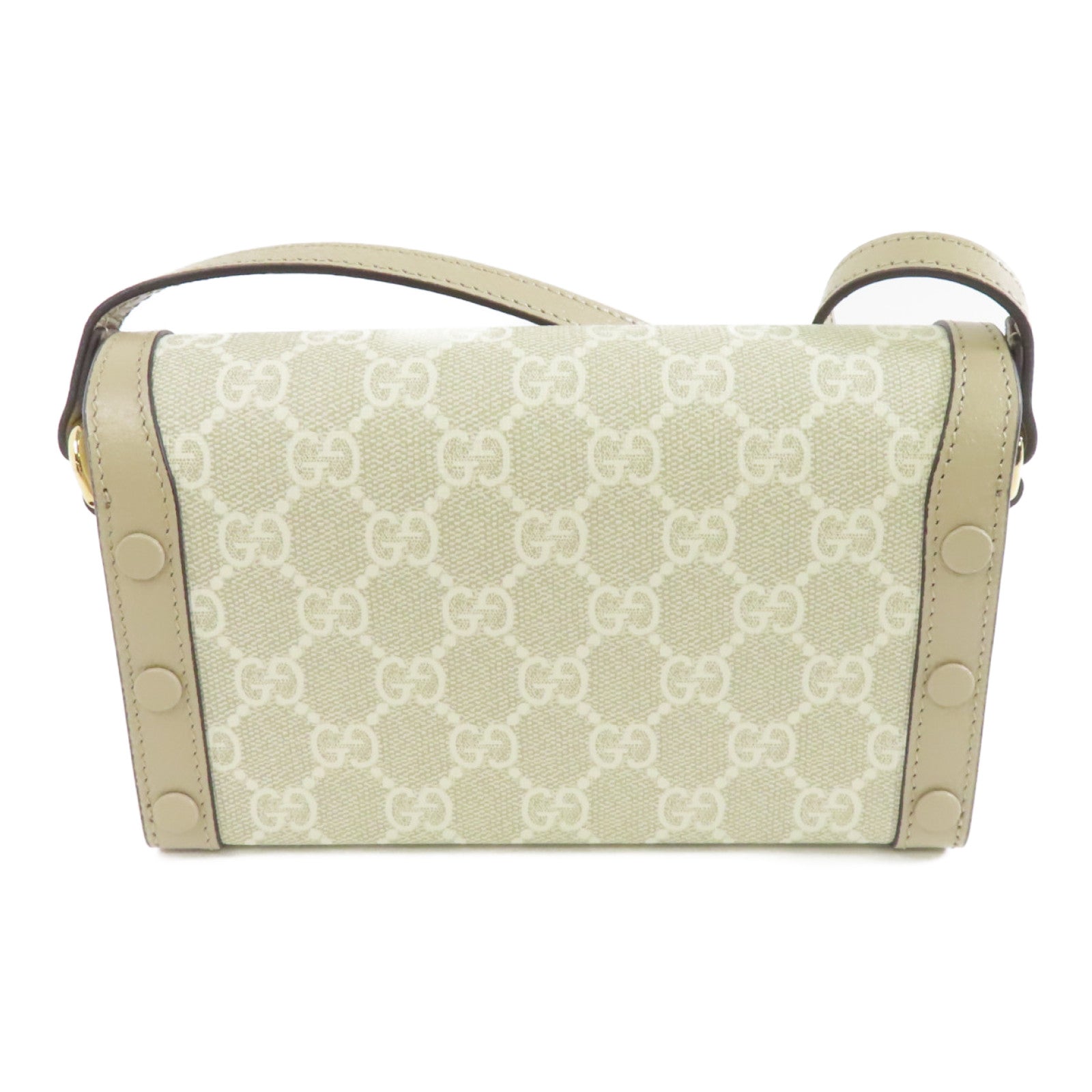 GUCCI 塗層帆布Shoulder Bag金扣肩背袋米色