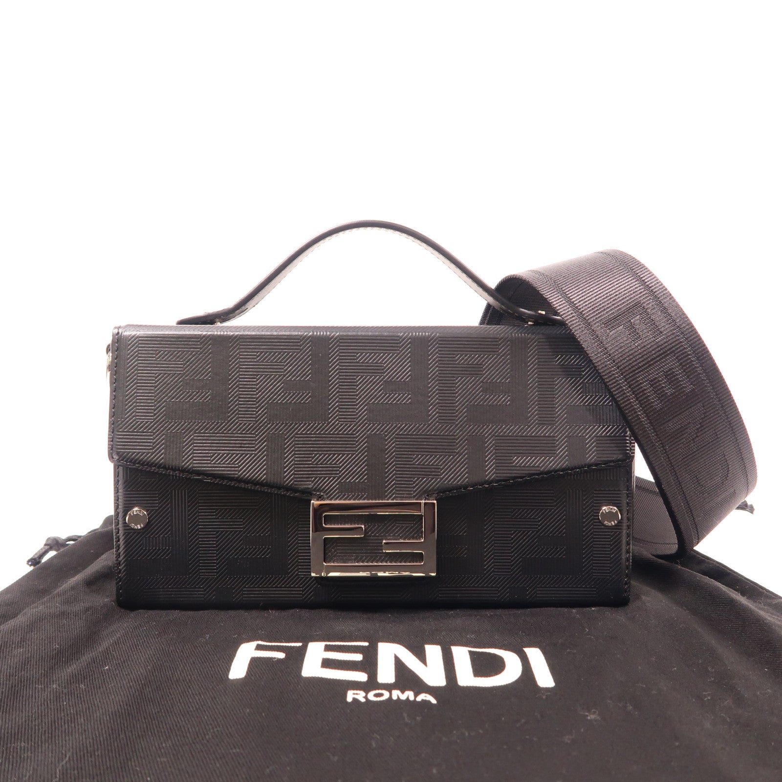 FENDI 牛皮皮革Baguette Soft Trunk銀扣手挽肩背兩用袋