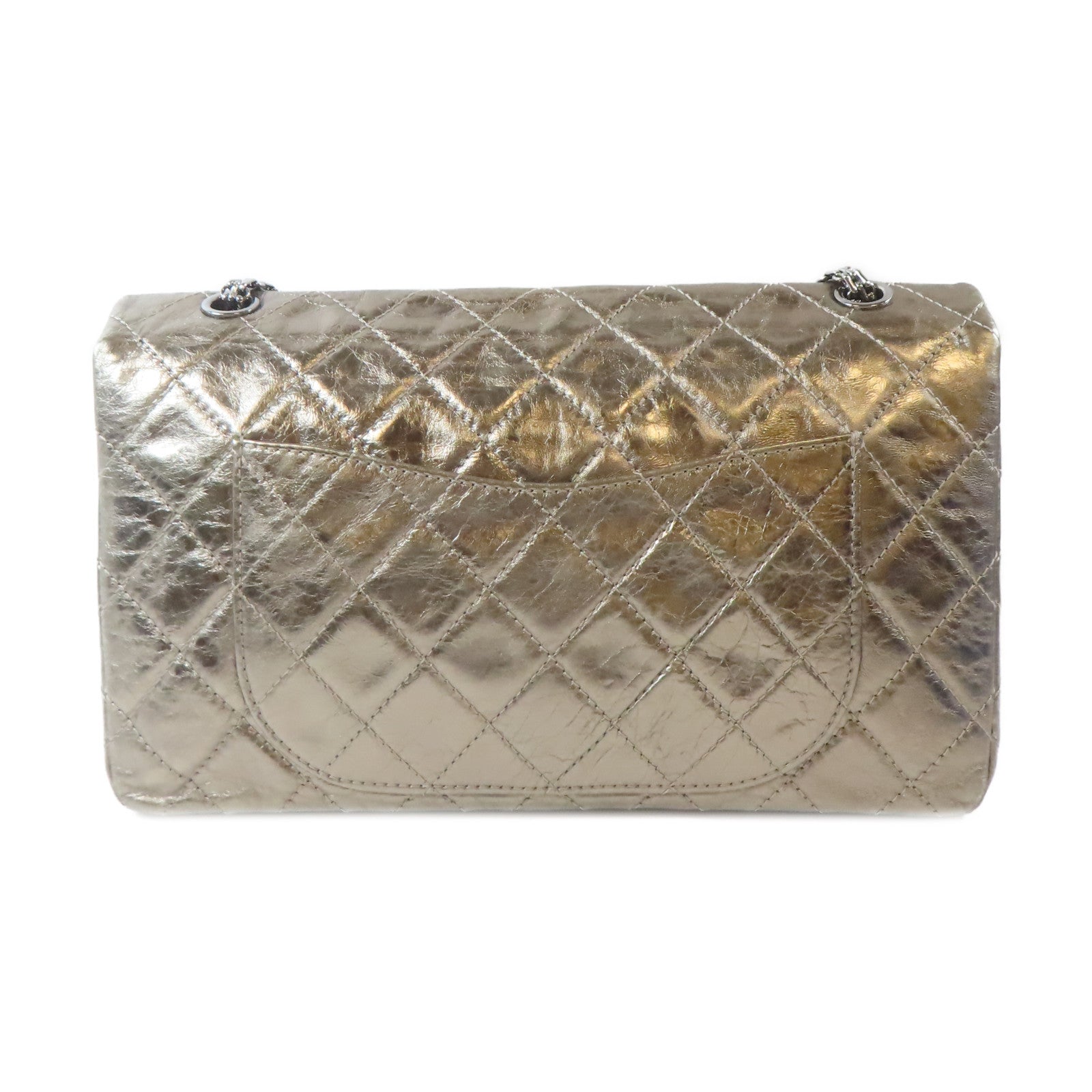CHANEL 【激減優惠】菱格牛皮皮革Jumbo 2.55銀扣鏈帶肩背袋金屬金色