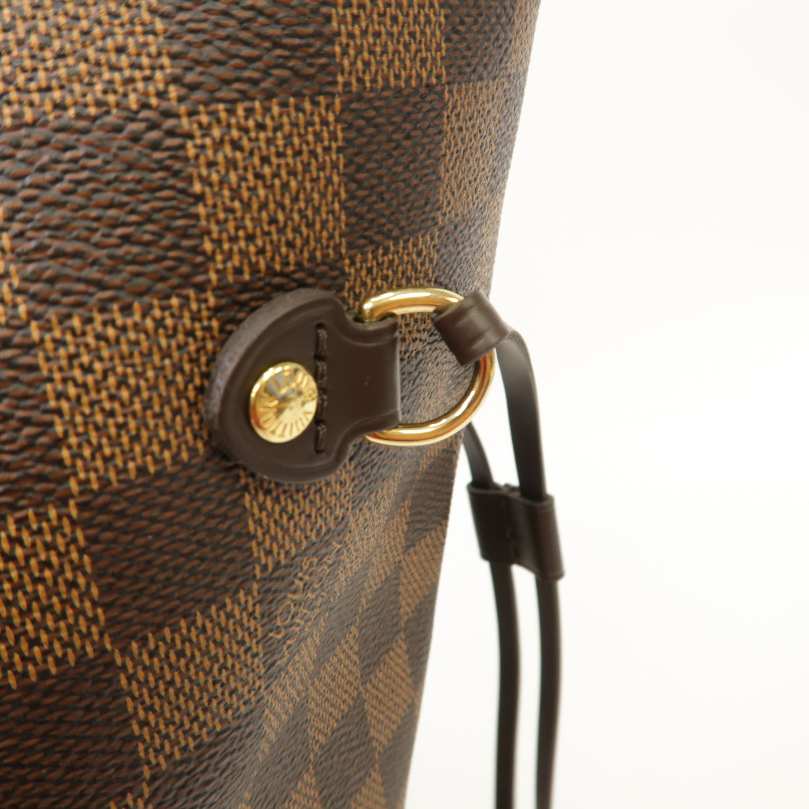 LOUIS VUITTON Damier Neverfull MM金扣手挽袋啡色