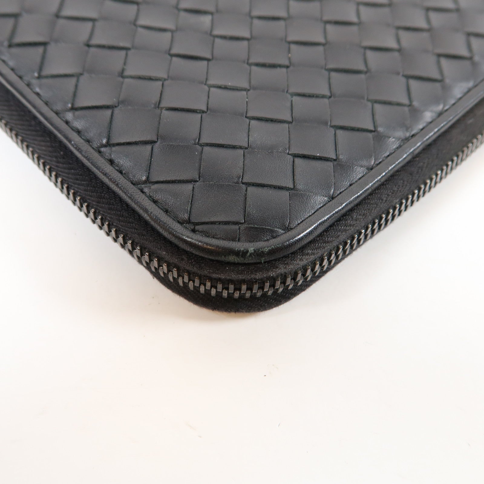 BOTTEGA VENETA 【激減優惠】織紋牛皮皮革Long Wallet銀扣長錢包黑色