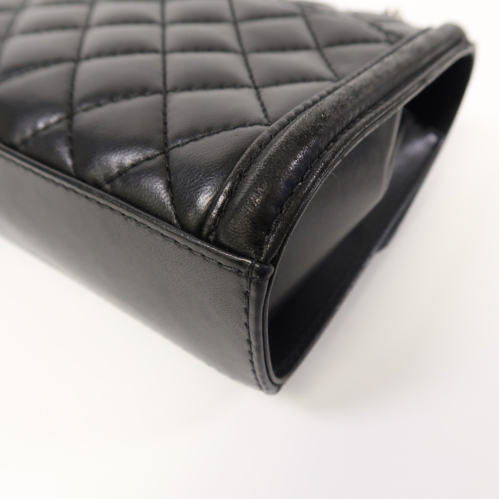 CHANEL 菱格羊皮皮革Chain Shoulder銀扣鏈帶肩背袋黑色
