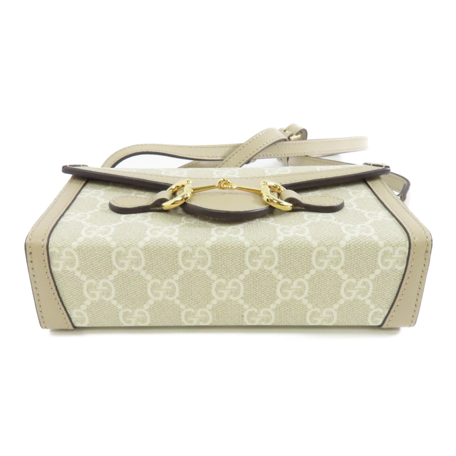 GUCCI 塗層帆布Shoulder Bag金扣肩背袋米色