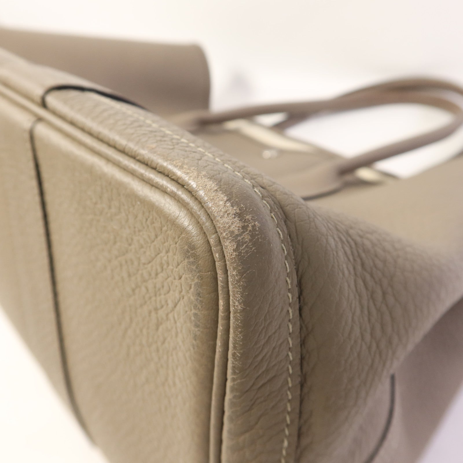 HERMES 【激減優惠】Country皮革Garden Party PM銀扣手挽袋Gris Asphalt