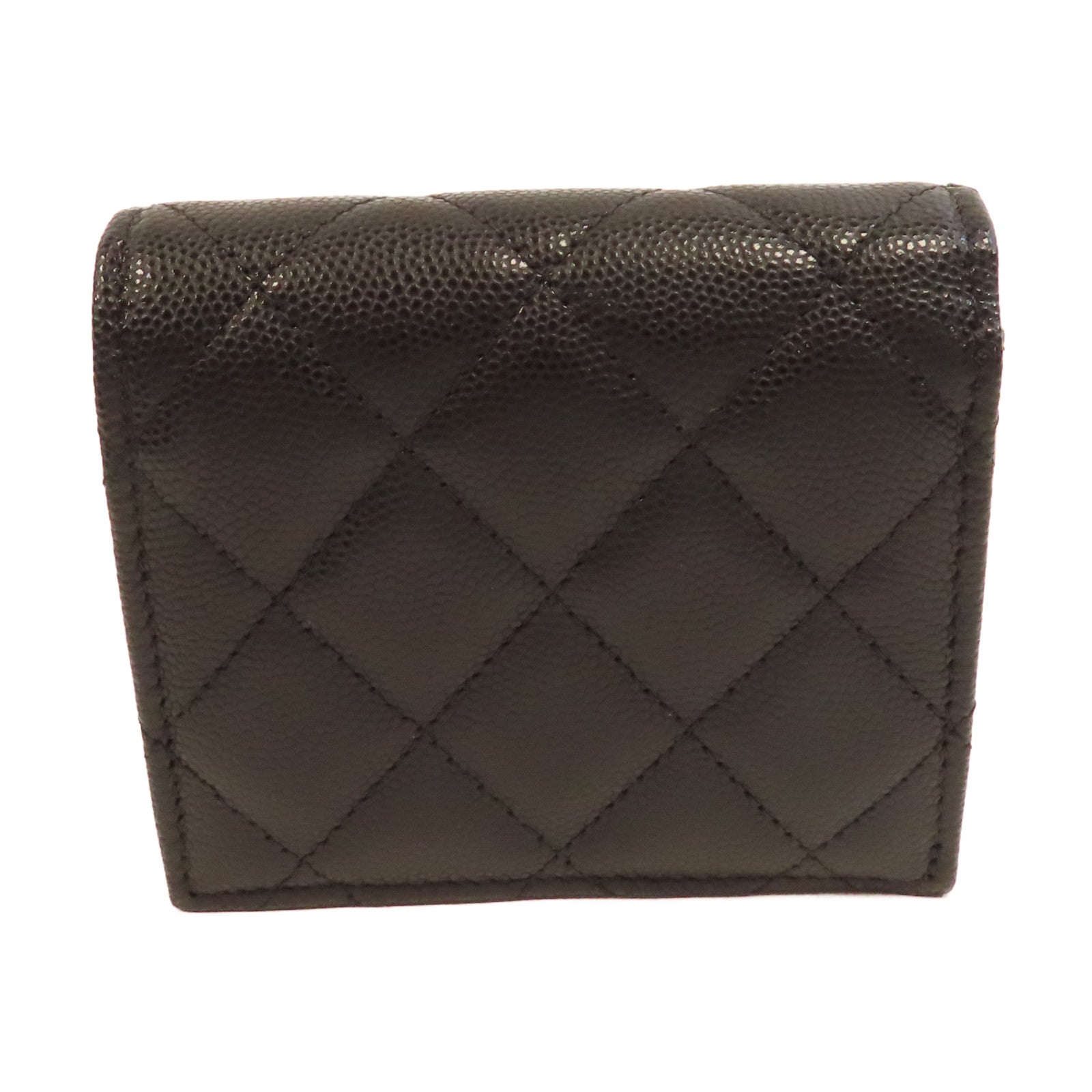 CHANEL 菱格Caviar皮革Wallet銀扣錢包黑色