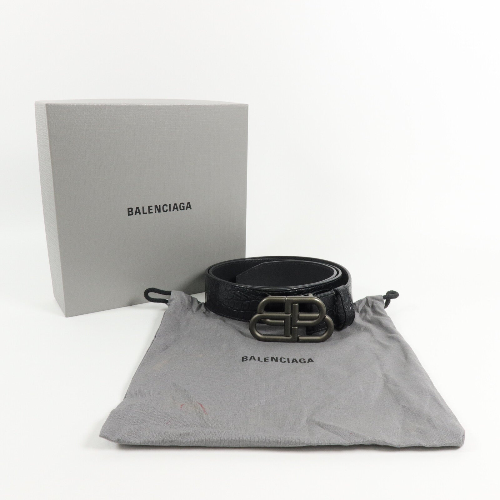 BALENCIAGA 壓花皮革BB Large Belt In Black皮帶