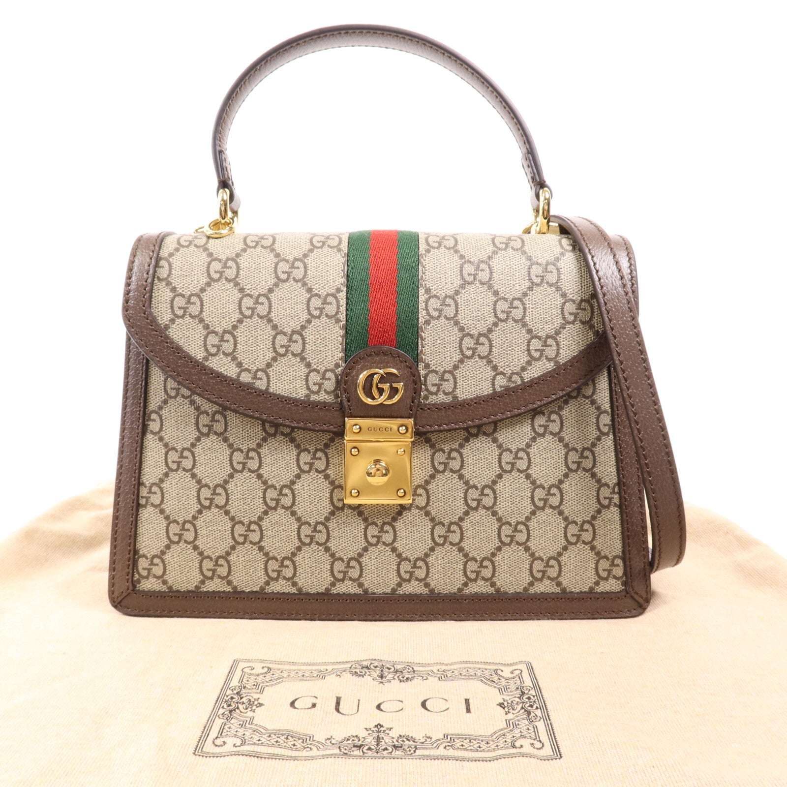 GUCCI 塗層帆布/皮革Medium Top Handle金扣手挽肩背兩用袋