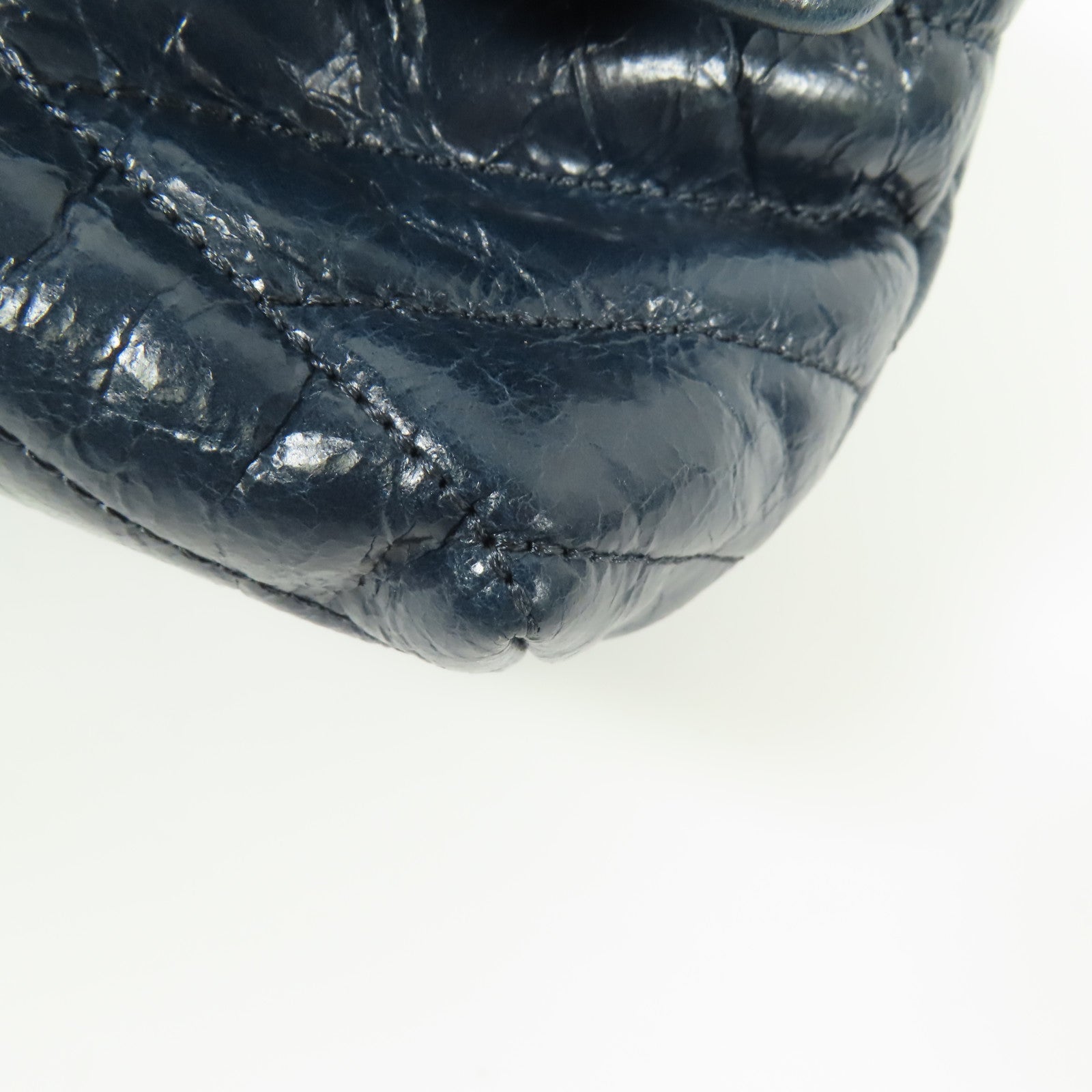 TORY BURCH SHW Kira Chevron Shoulder Bag Calfskin Leather Blue