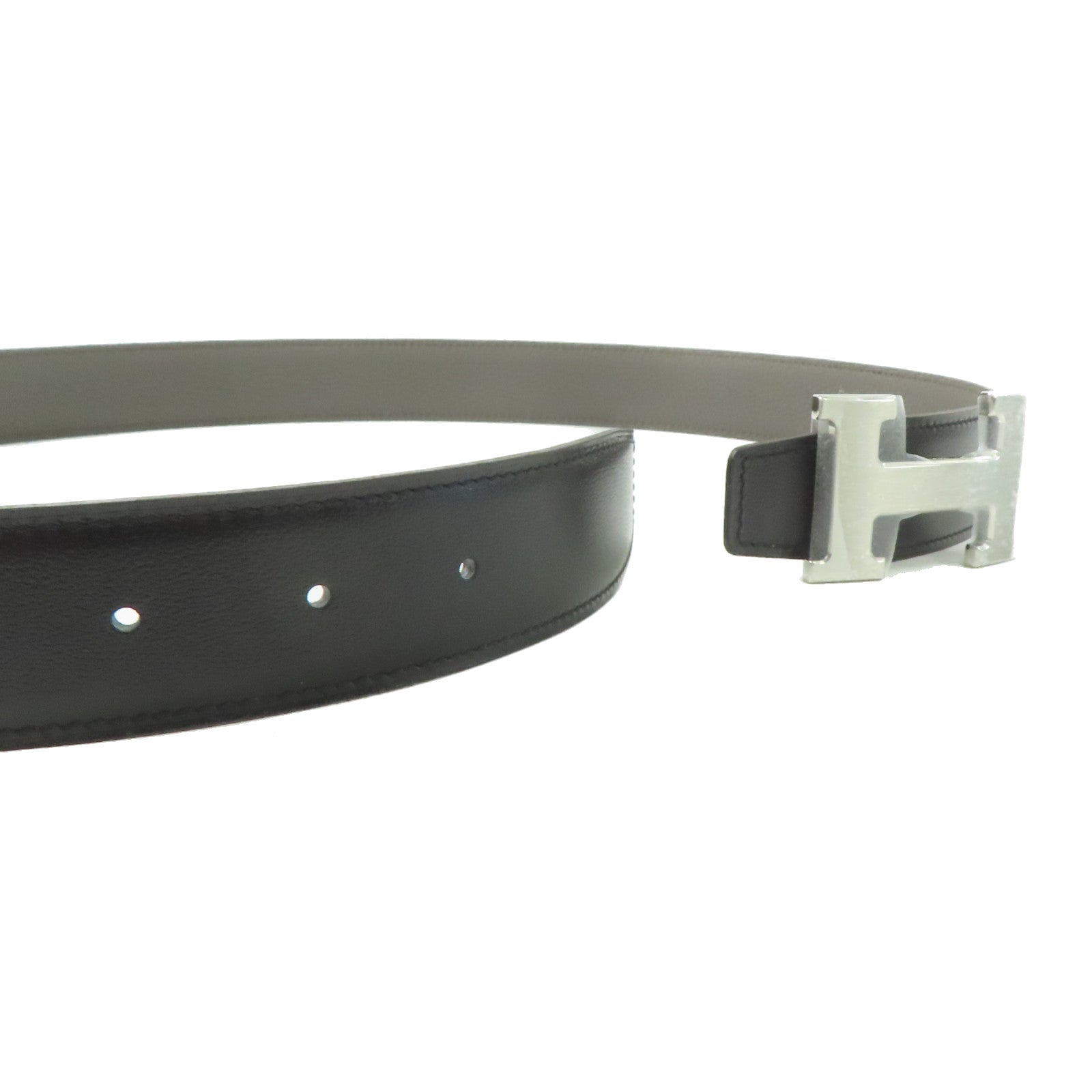 HERMES PHW Belt Togo Leather Brown/Black