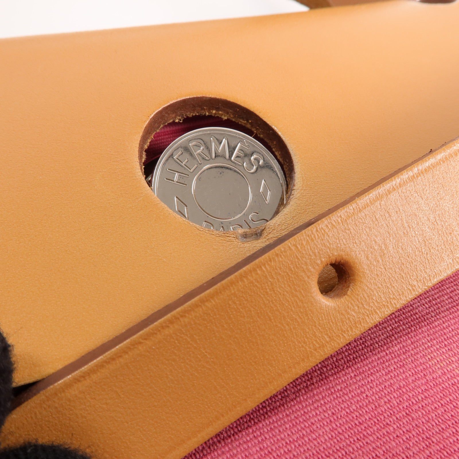 HERMES 帆布Herbag PM銀扣手挽肩背兩用袋Bois de Rose