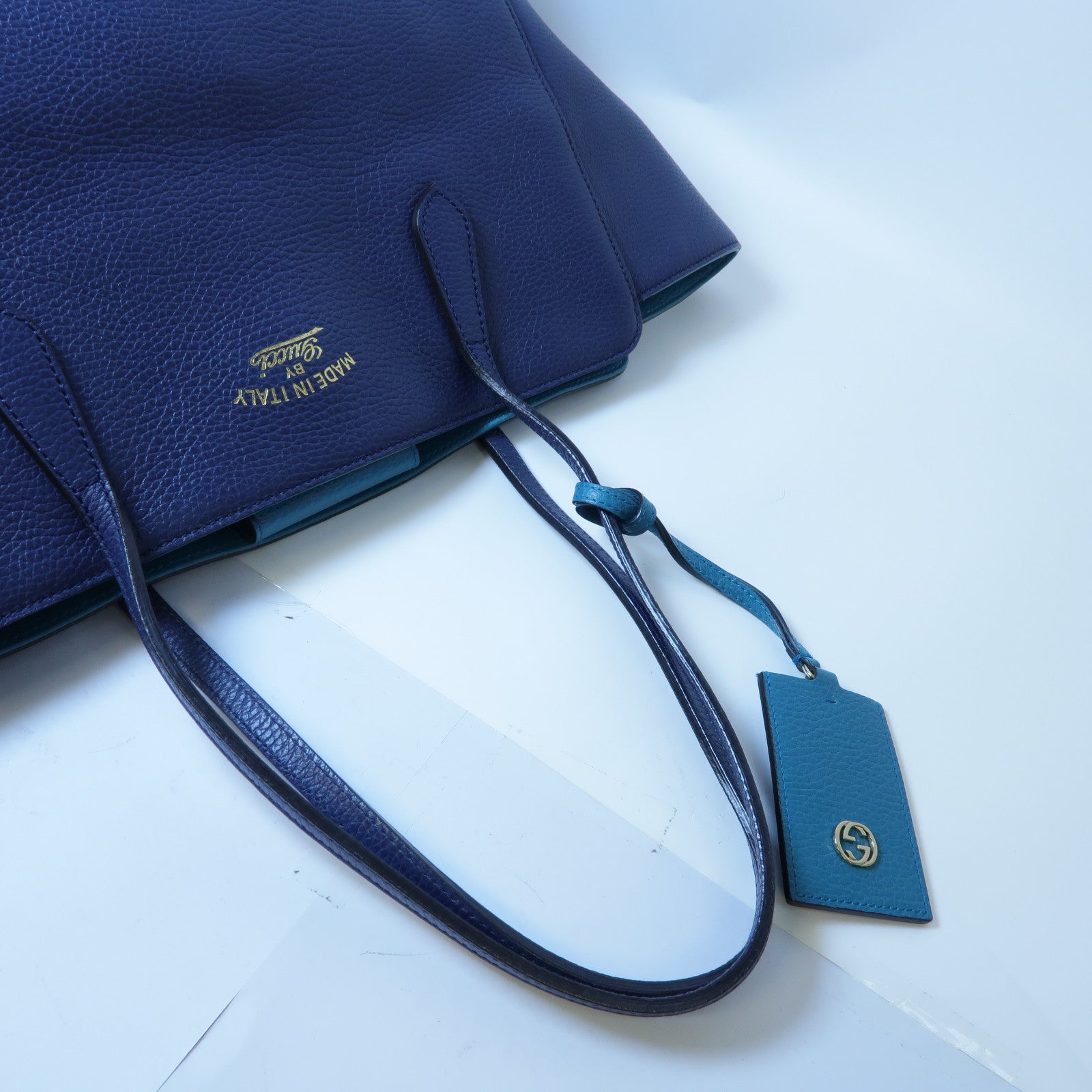 GUCCI 牛皮皮革Swing Large Tote金扣肩背袋藍色