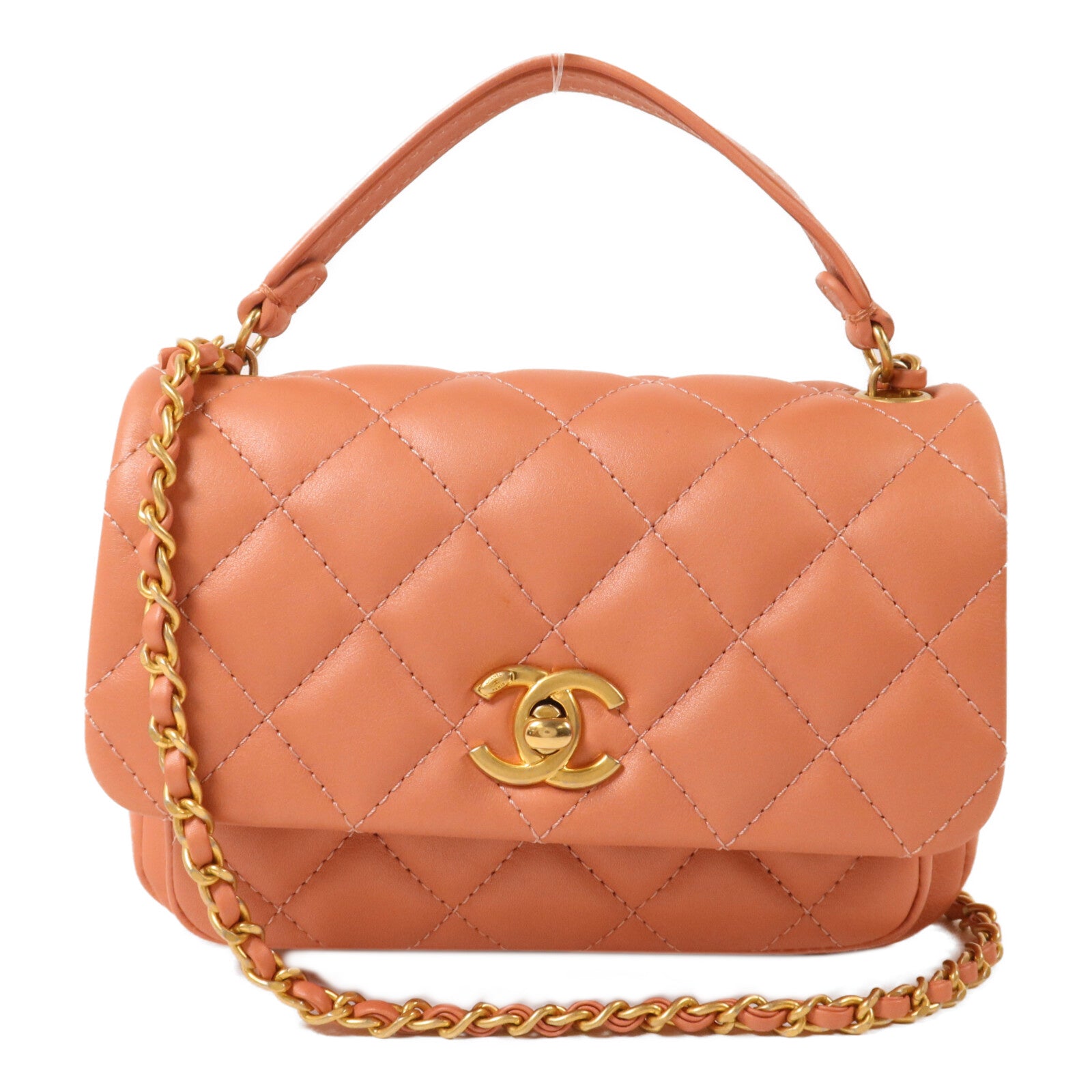 CHANEL 牛皮皮革Chain Shoulder鏈帶手挽肩背兩用袋