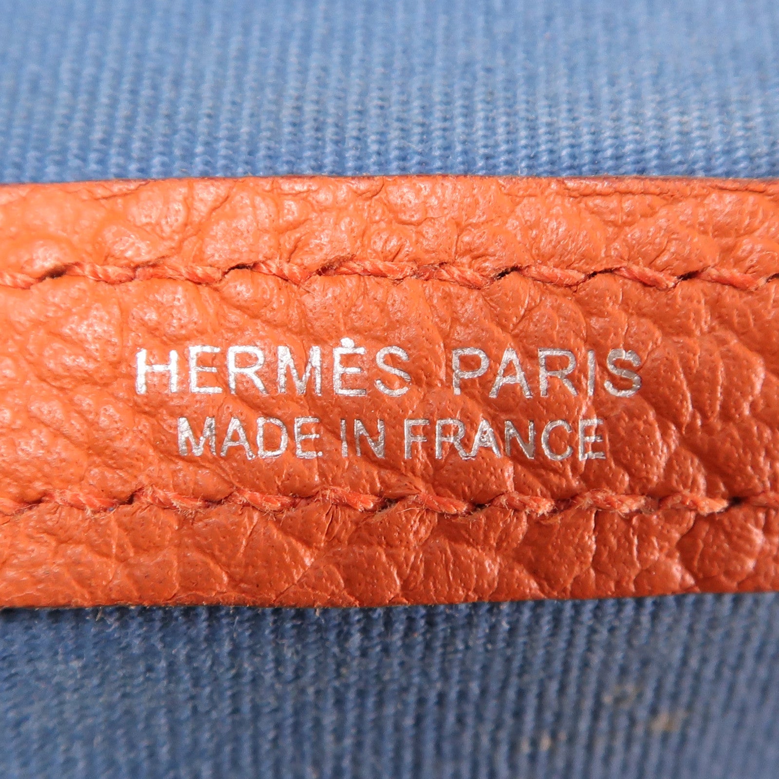 HERMES 【激減優惠】帆布Garden Party TPM銀扣手挽袋Bleu Outremer/Capucine