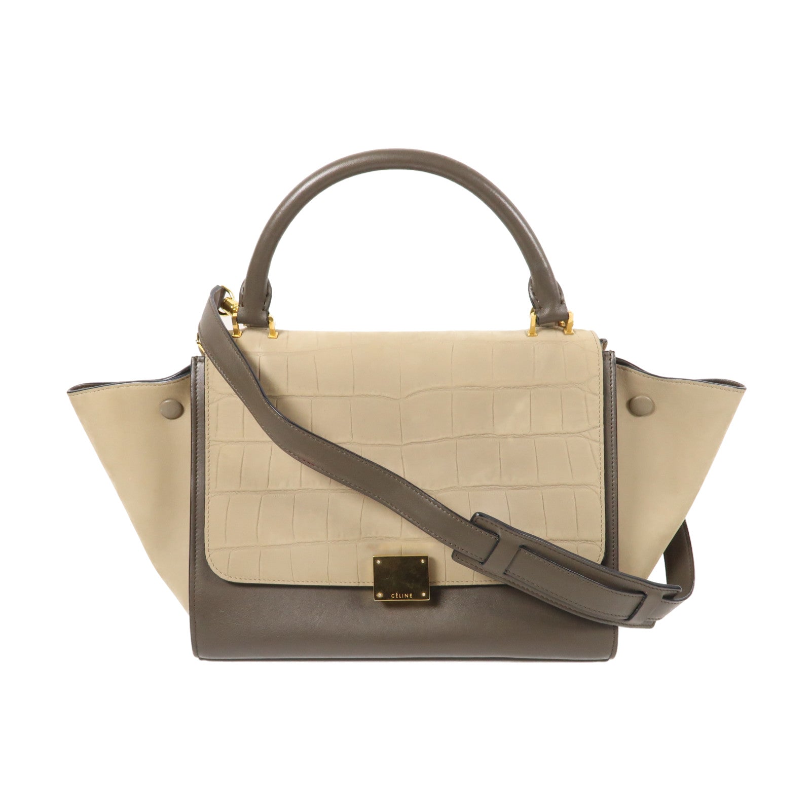 CELINE 【激減優惠】牛皮皮革Trapeze金扣手挽肩背兩用袋米色