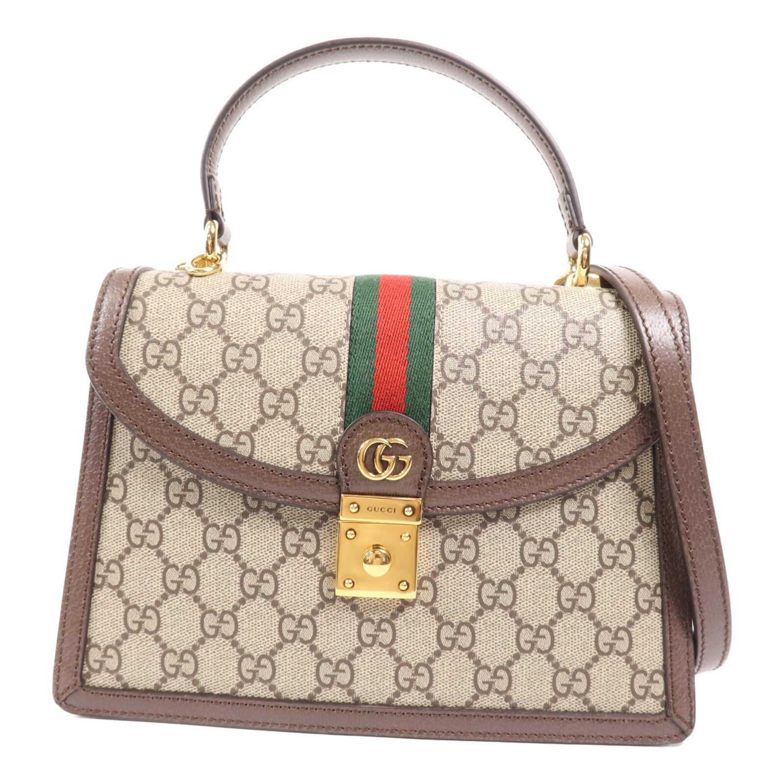 GUCCI 塗層帆布/皮革Medium Top Handle金扣手挽肩背兩用袋