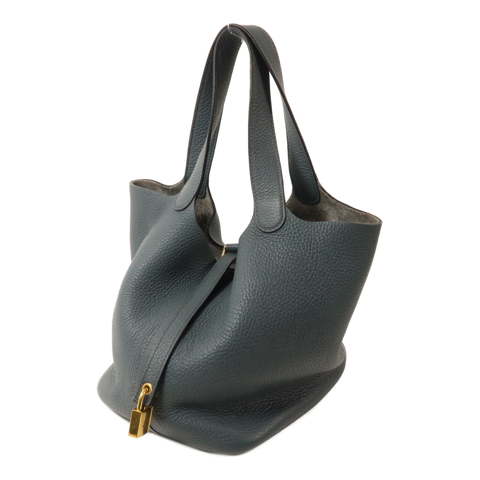 HERMES Clemence皮革Picotin MM扣手挽袋Bleu Orage