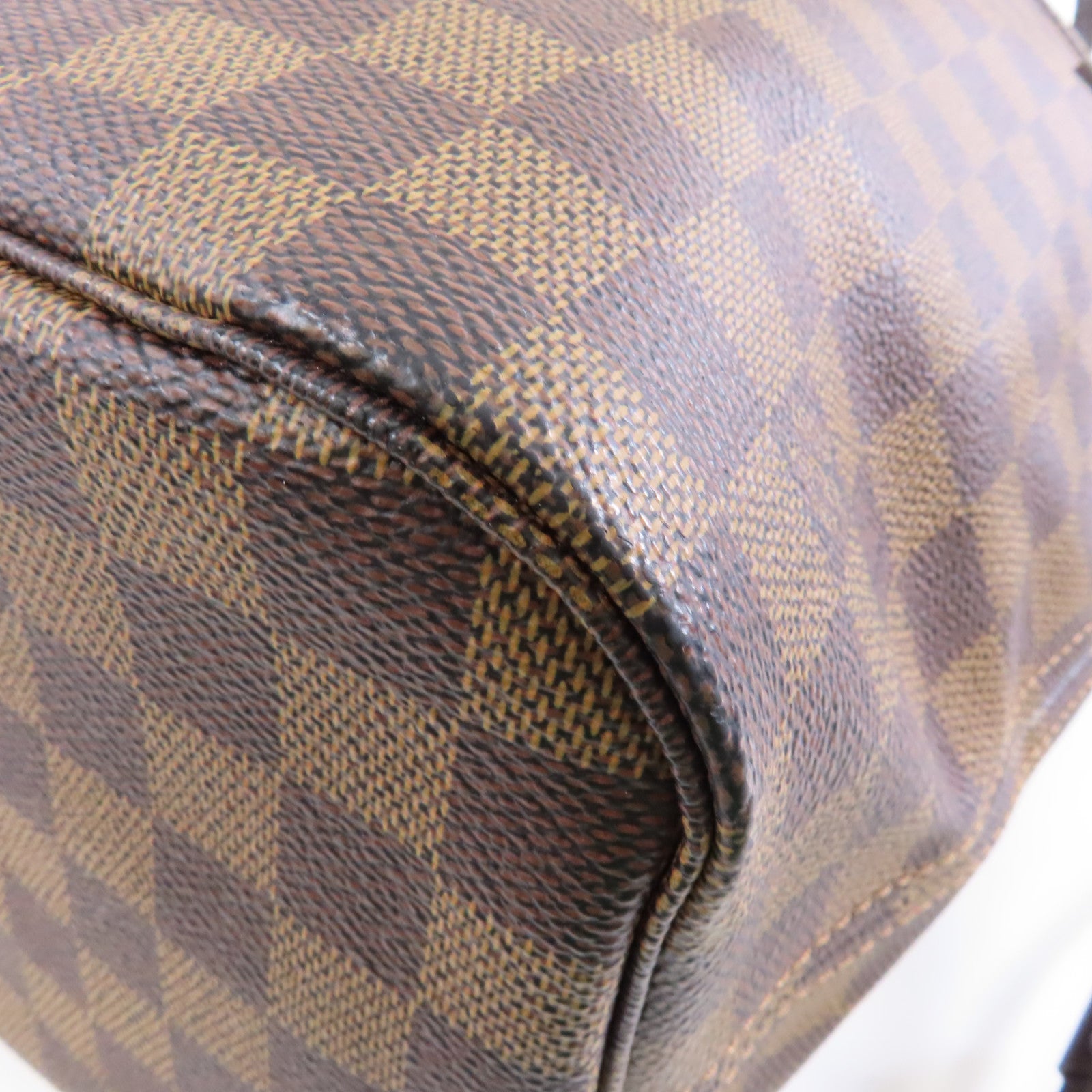 LOUIS VUITTON Damier Neverfull MM金扣手挽袋啡色