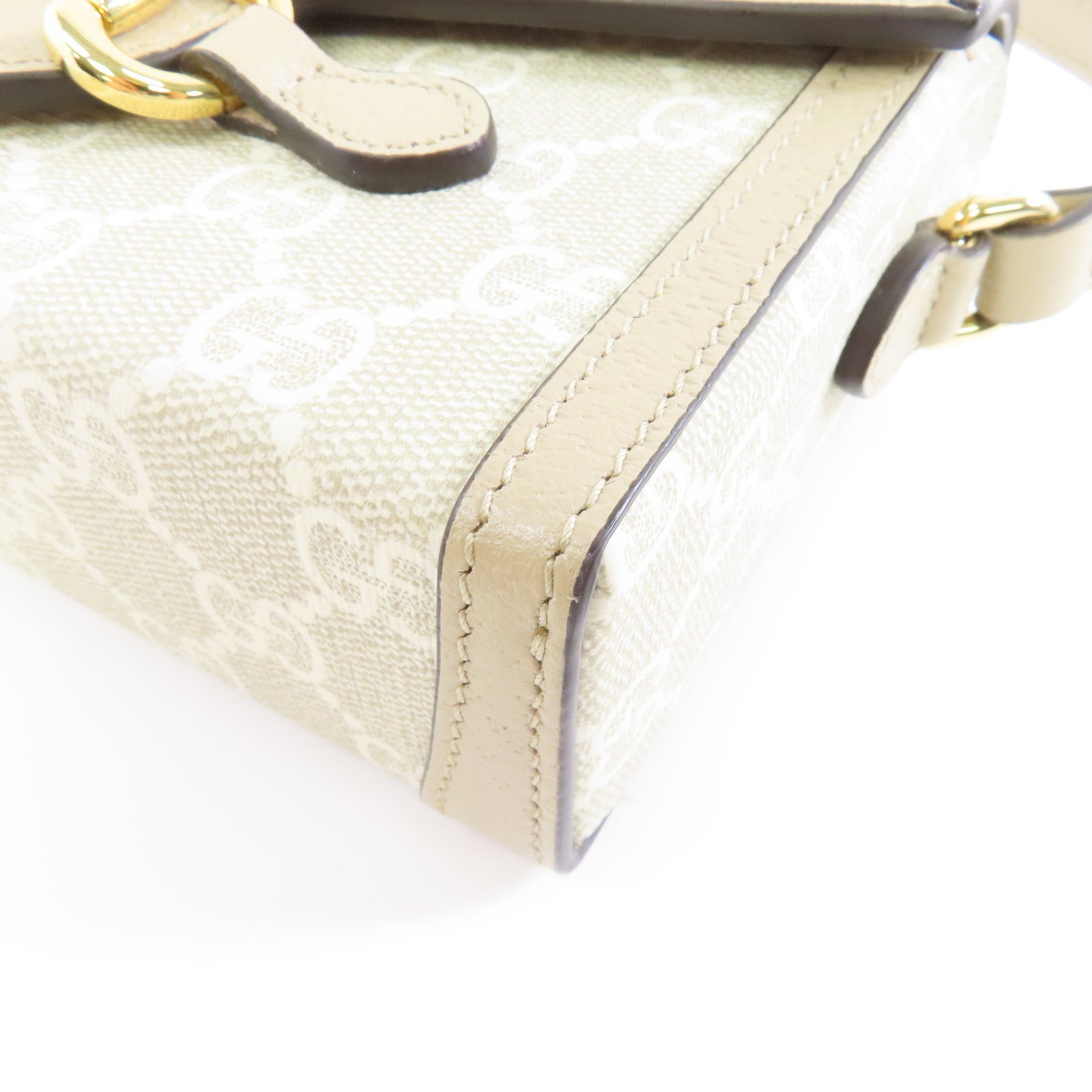 GUCCI 塗層帆布Shoulder Bag金扣肩背袋米色