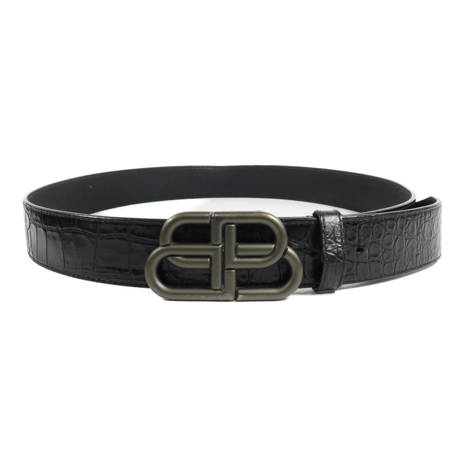 BALENCIAGA 壓花皮革BB Large Belt In Black皮帶