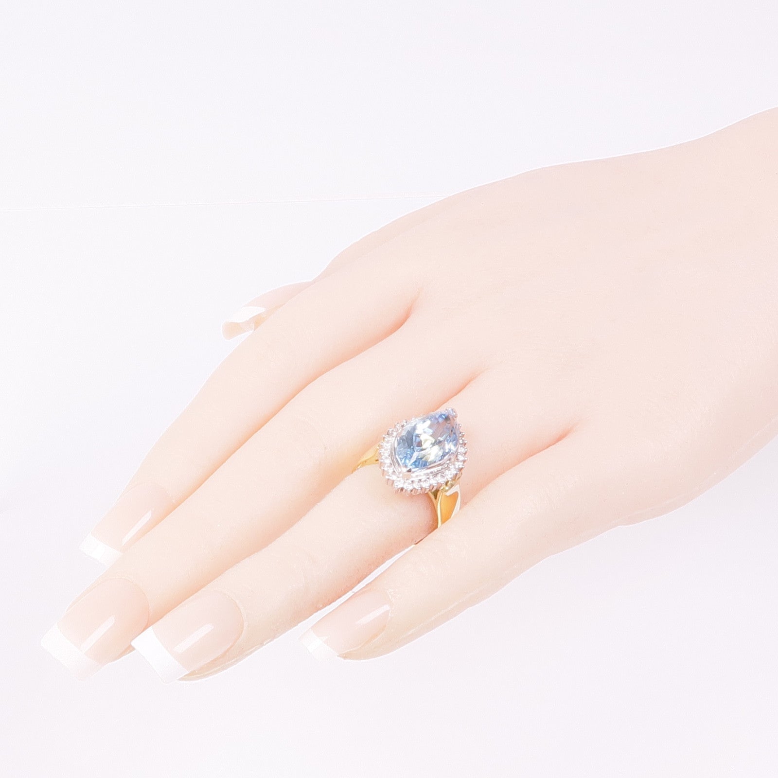 JEWELRY 18K黃金/PT900鉑金Aquamarine Diamond Ring藍晶/鑽石戒指US#6