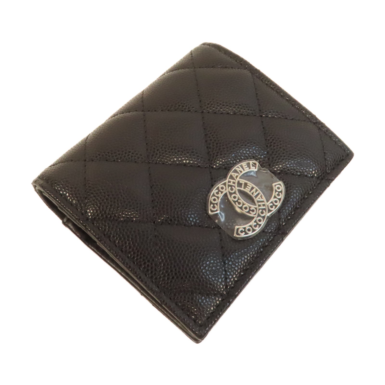 CHANEL 菱格Caviar皮革Wallet銀扣錢包黑色