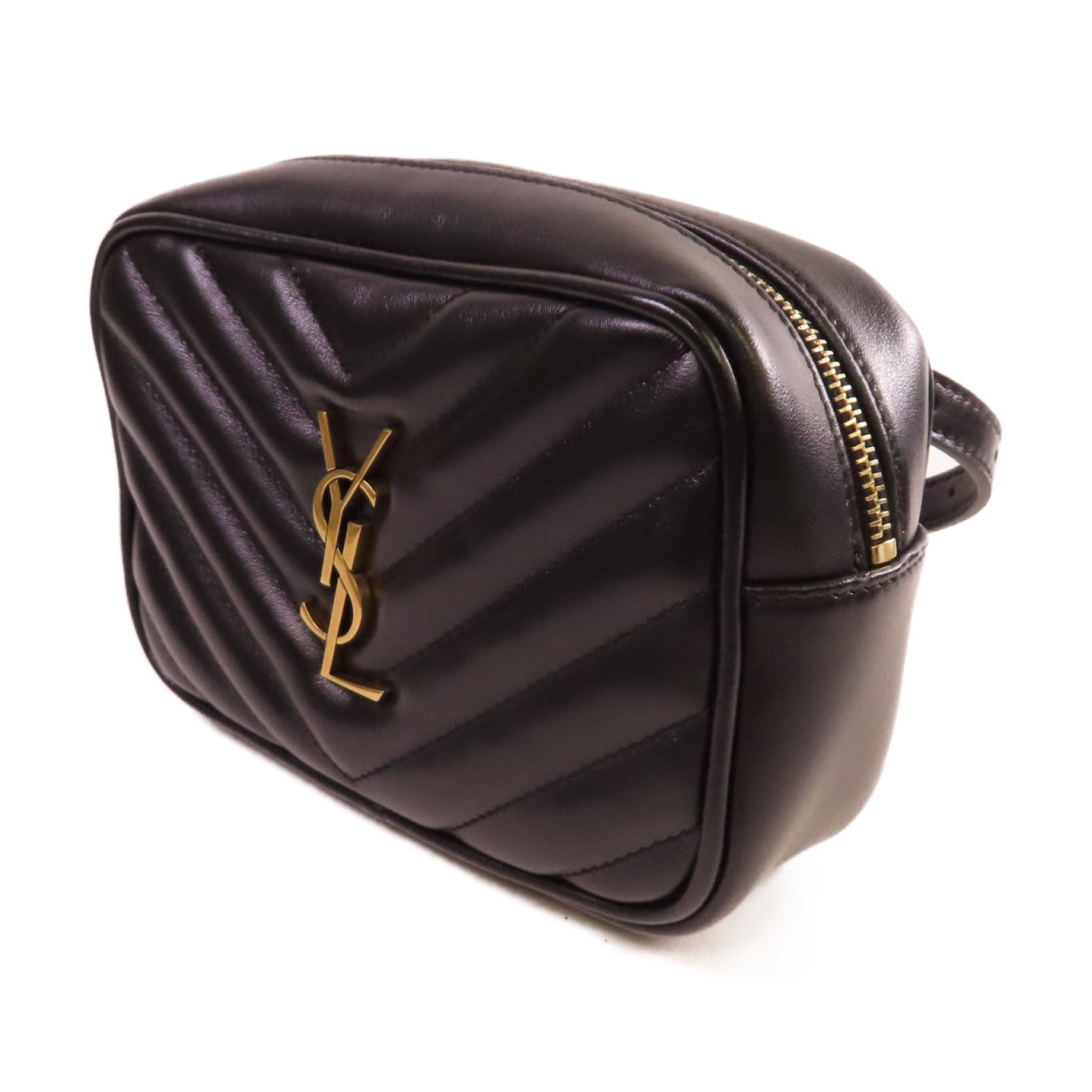YVES SAINT LAURENT 牛皮皮革Lou Belt Bag金扣腰包黑色