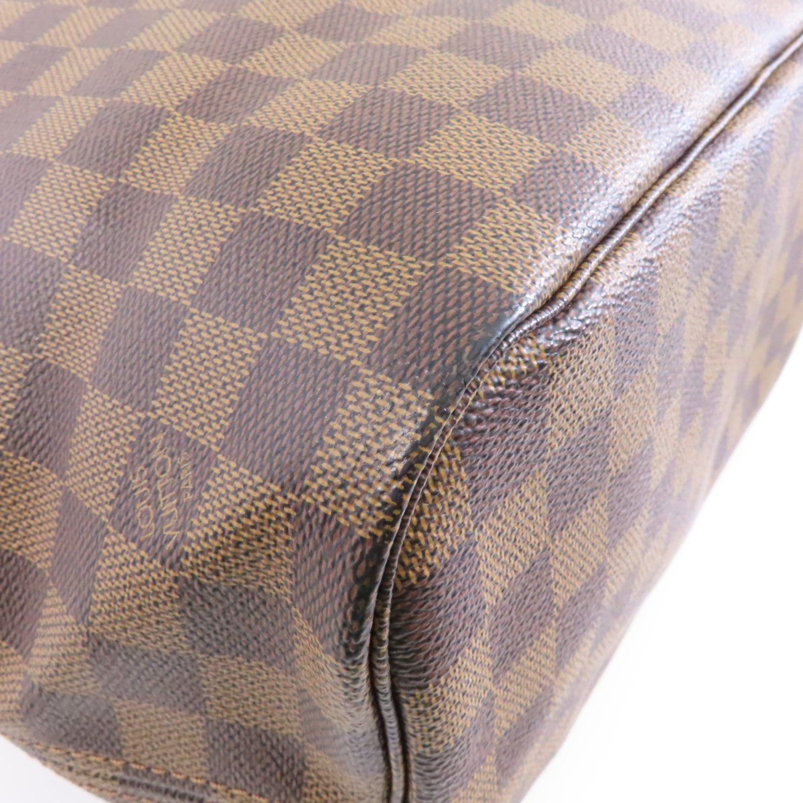 LOUIS VUITTON Damier Neverfull MM金扣手挽袋啡色