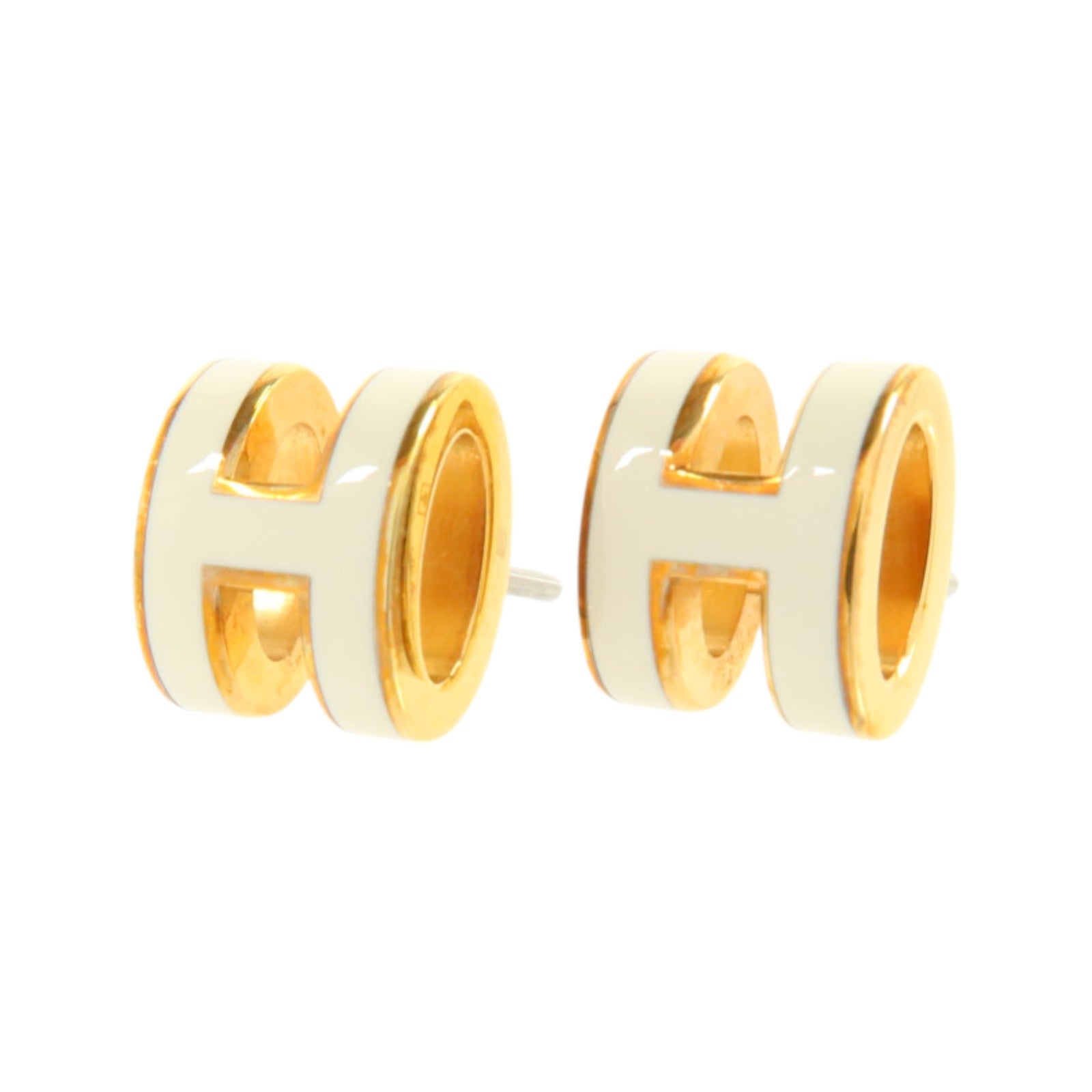 HERMES 金屬/琺瑯Mini Pop H Earrings耳環Gold/Blanc