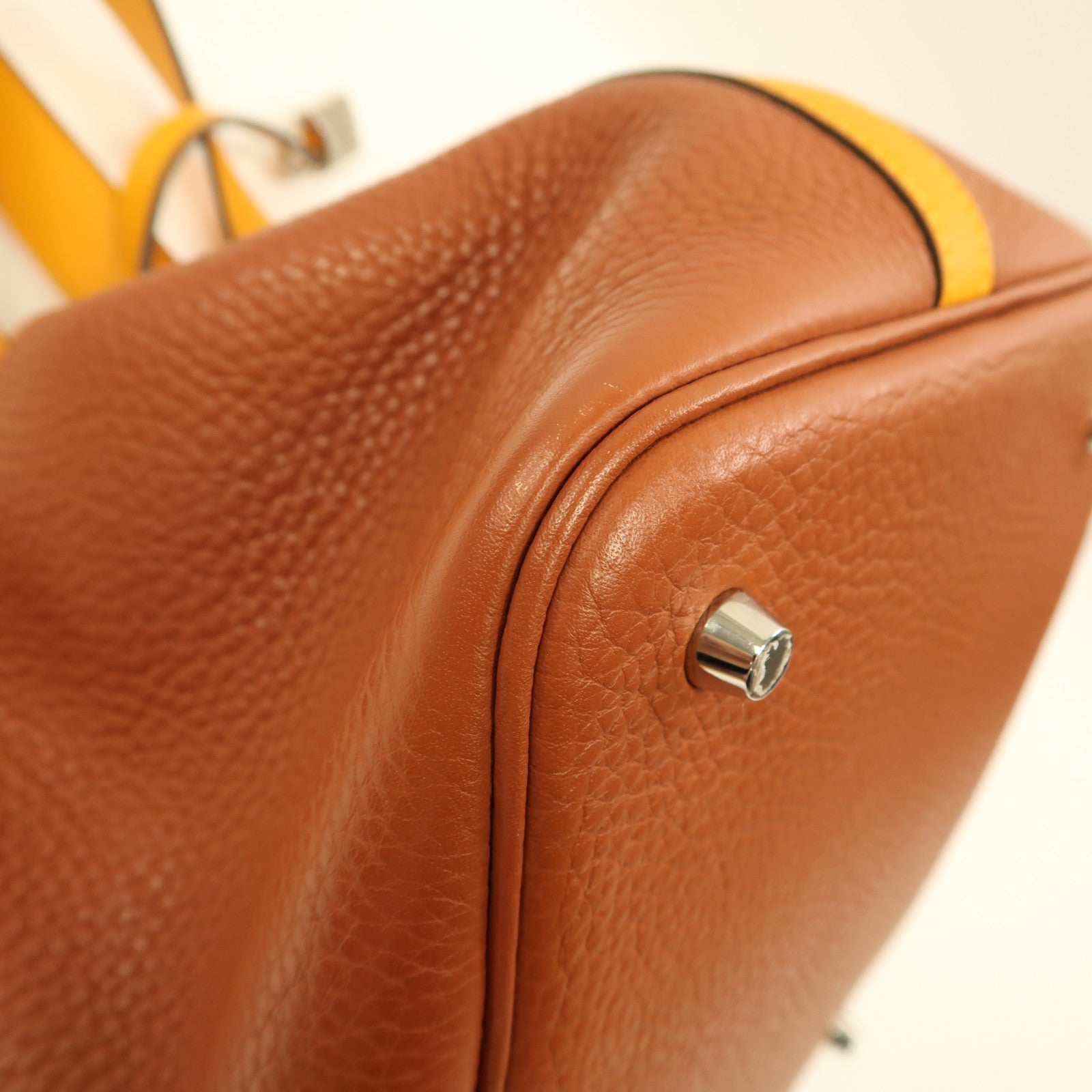 HERMES PHW Picotin MM Handbag Clemence Leather Cuivre/Jaune D'or