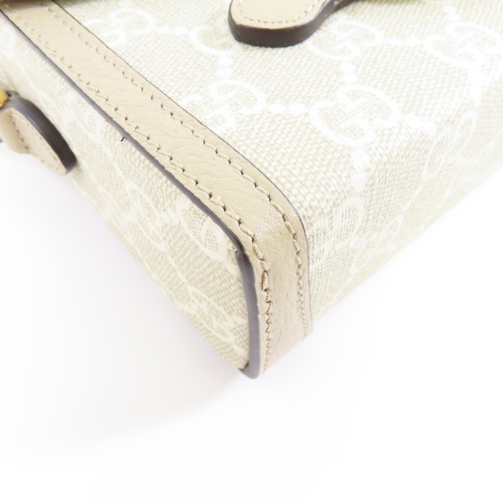 GUCCI 塗層帆布Shoulder Bag金扣肩背袋米色