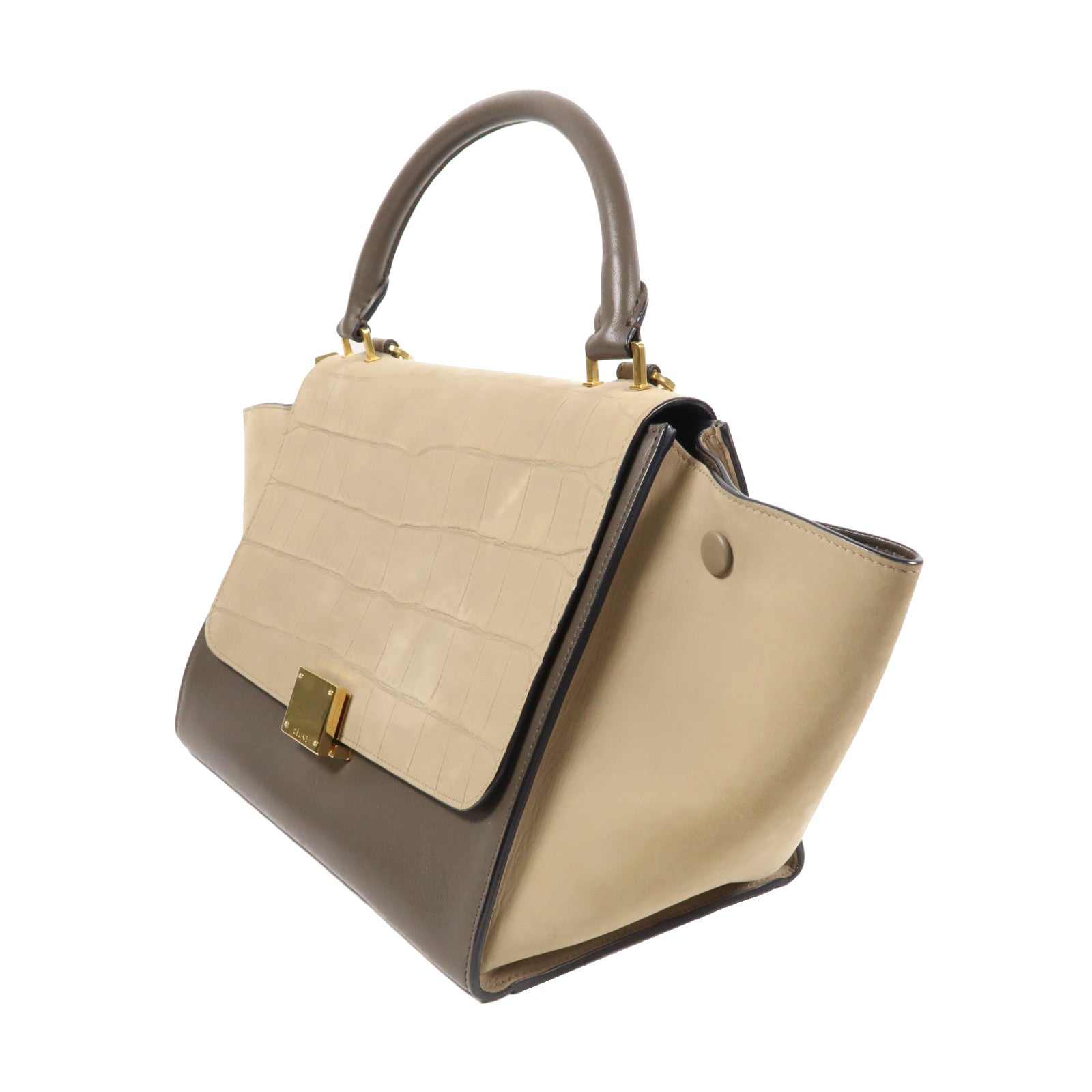 CELINE 【激減優惠】牛皮皮革Trapeze金扣手挽肩背兩用袋米色