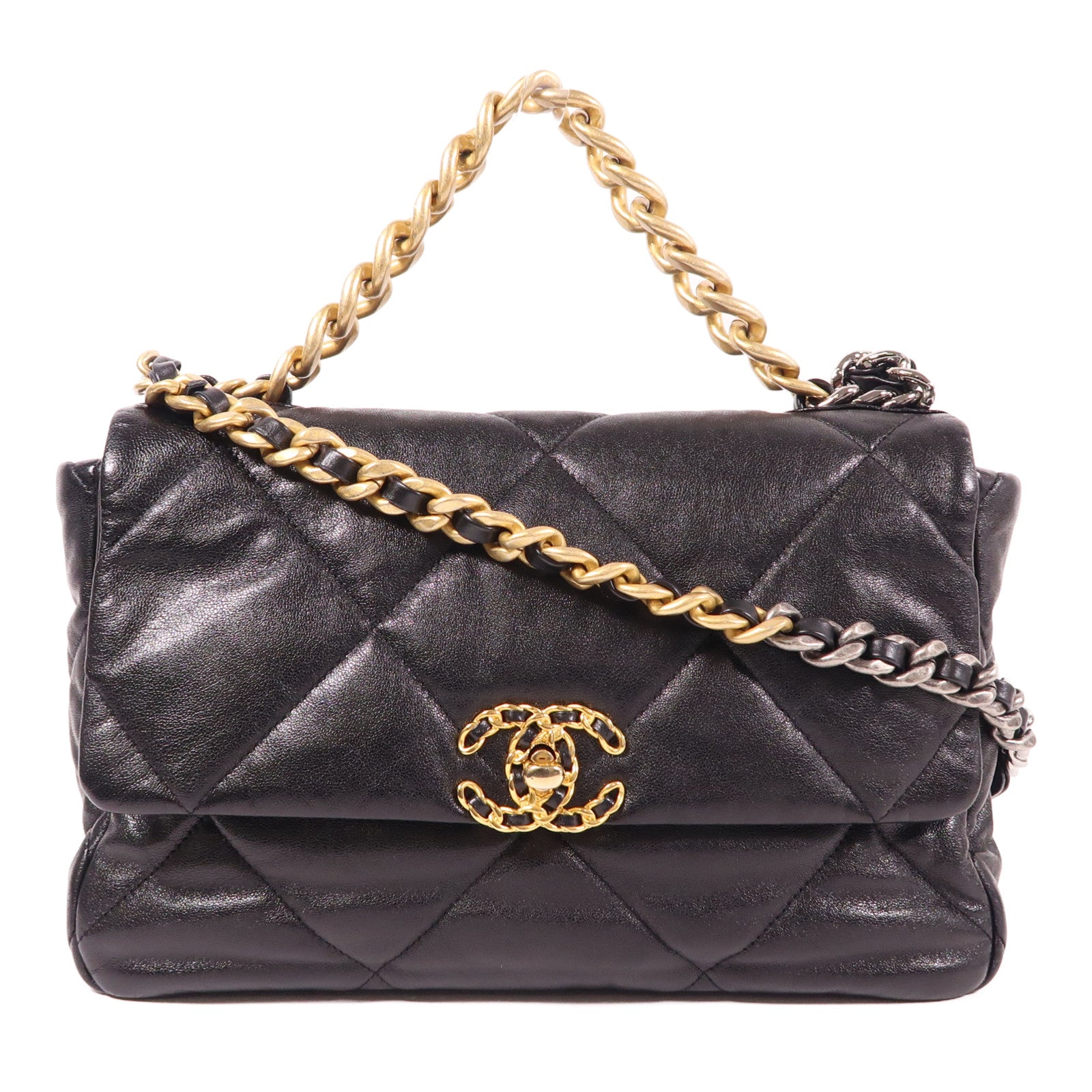 CHANEL CC Chanel 19 2 Way Shoulder Bag Calfskin Leather Black