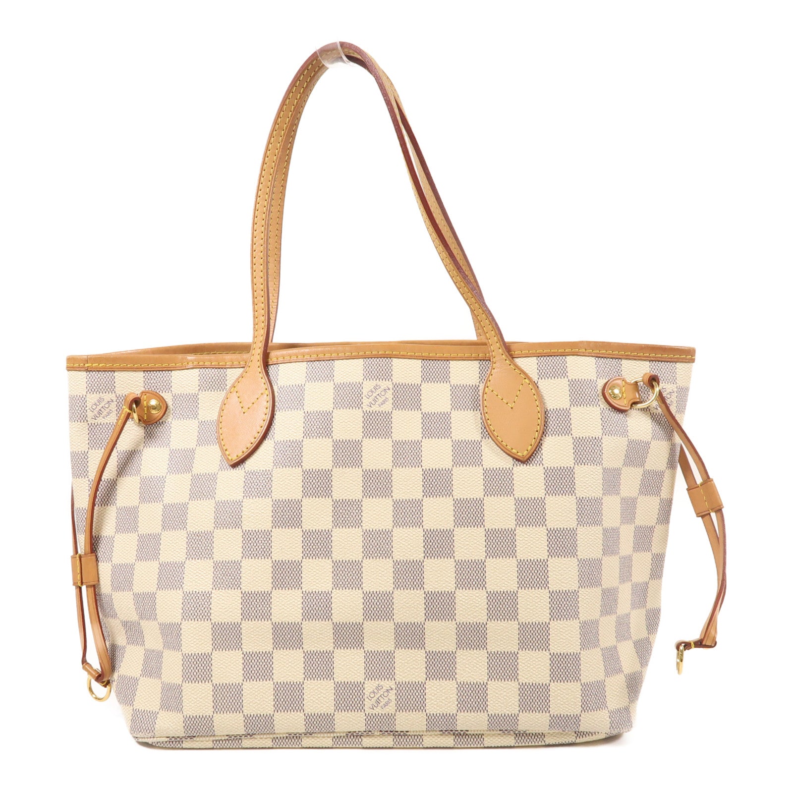 LOUIS VUITTON Damier Azur Neverfull PM金扣手挽袋