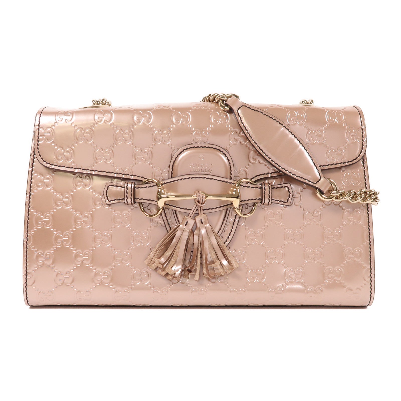 GUCCI 皮革Emily金扣鏈帶肩背袋粉紅色