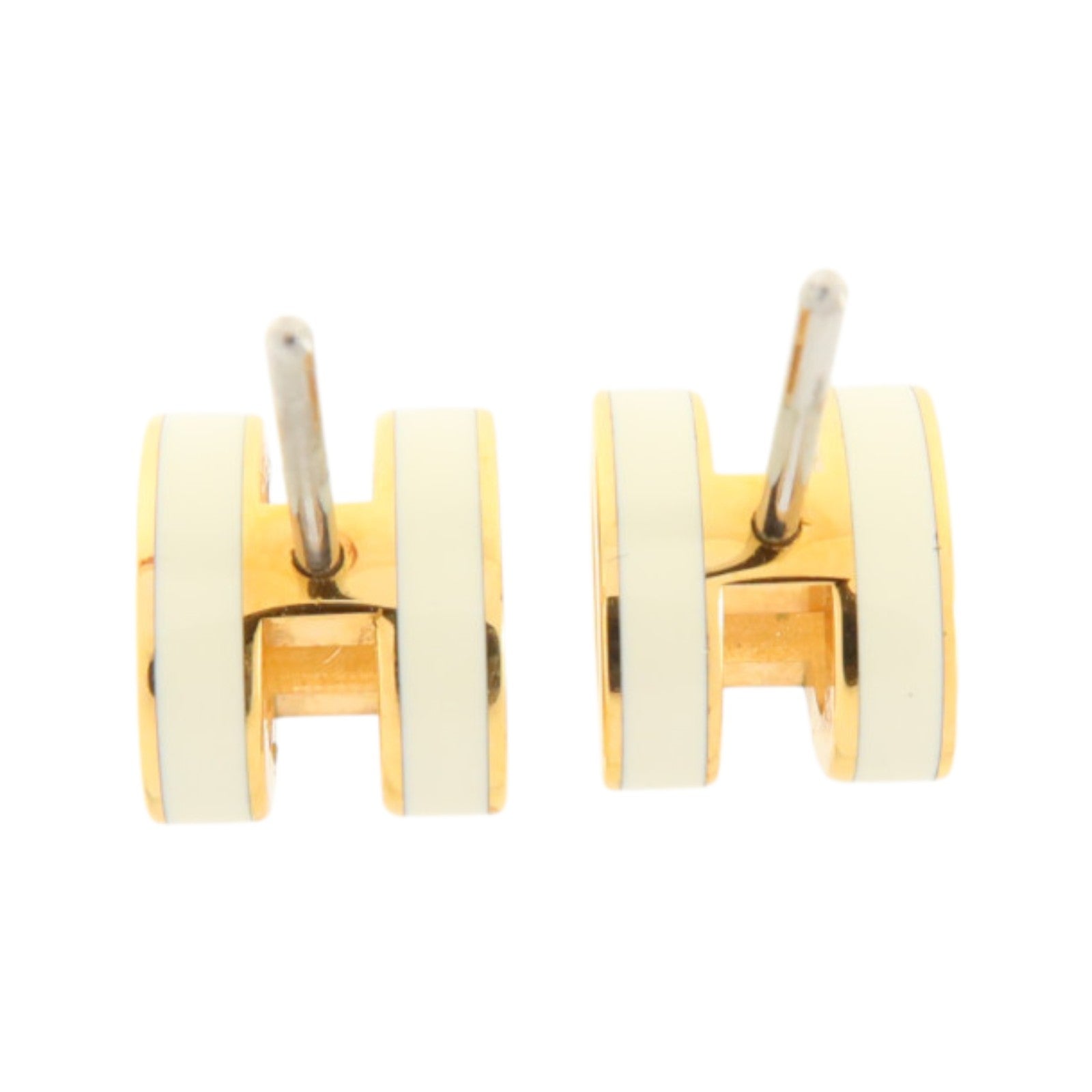 HERMES 金屬/琺瑯Mini Pop H Earrings耳環Gold/Blanc
