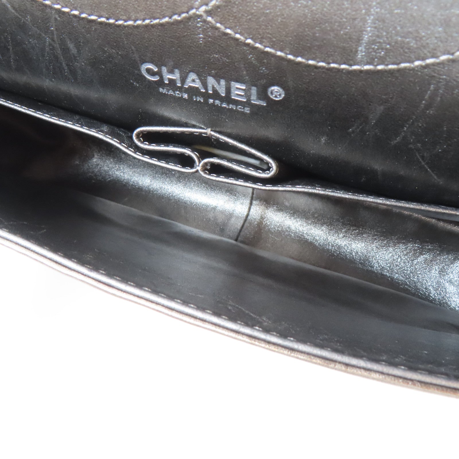 CHANEL 【激減優惠】菱格牛皮皮革Jumbo 2.55銀扣鏈帶肩背袋金屬金色