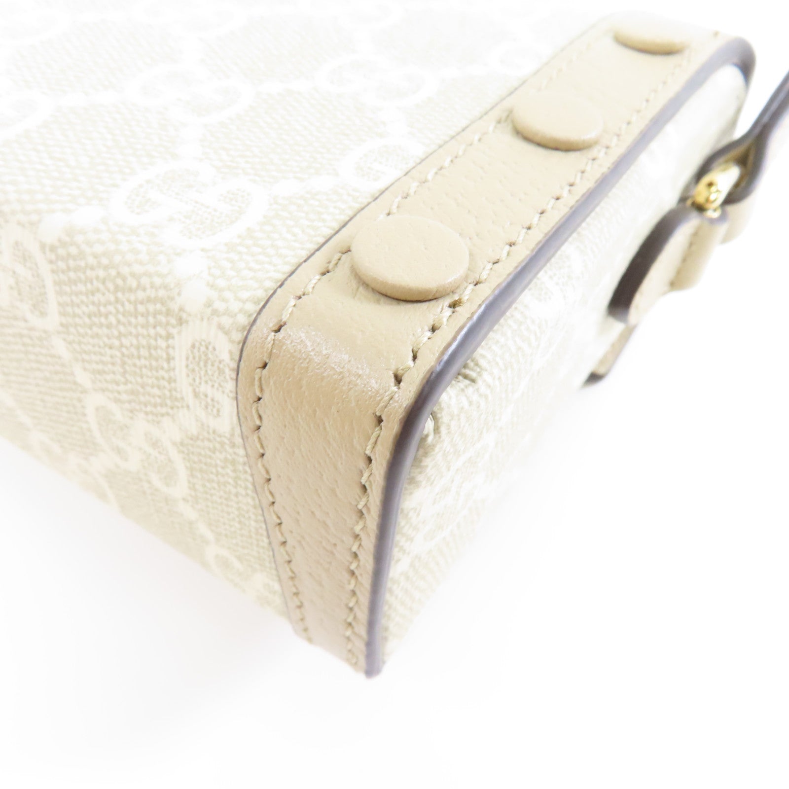 GUCCI 塗層帆布Shoulder Bag金扣肩背袋米色